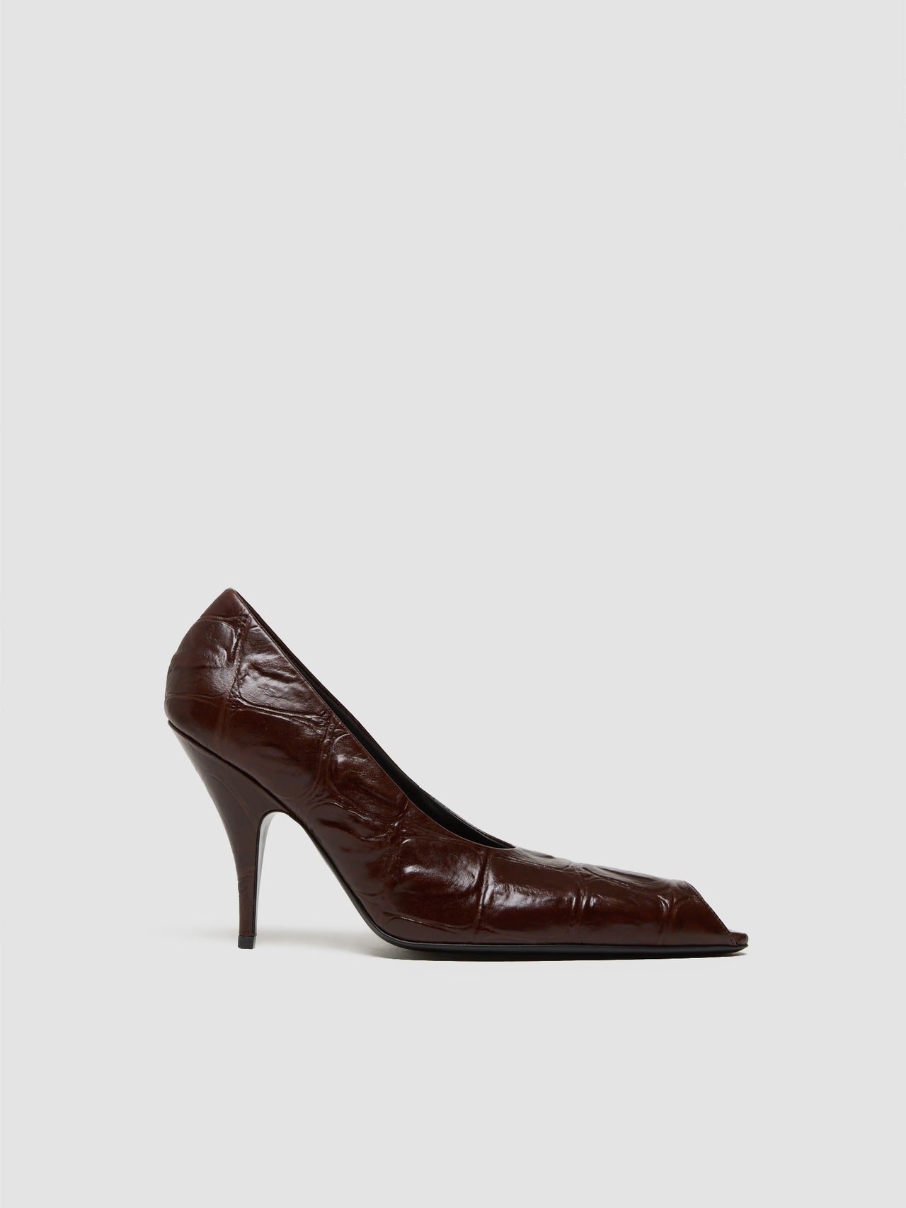 Leather Open Toe Heels in Chocolate Brown