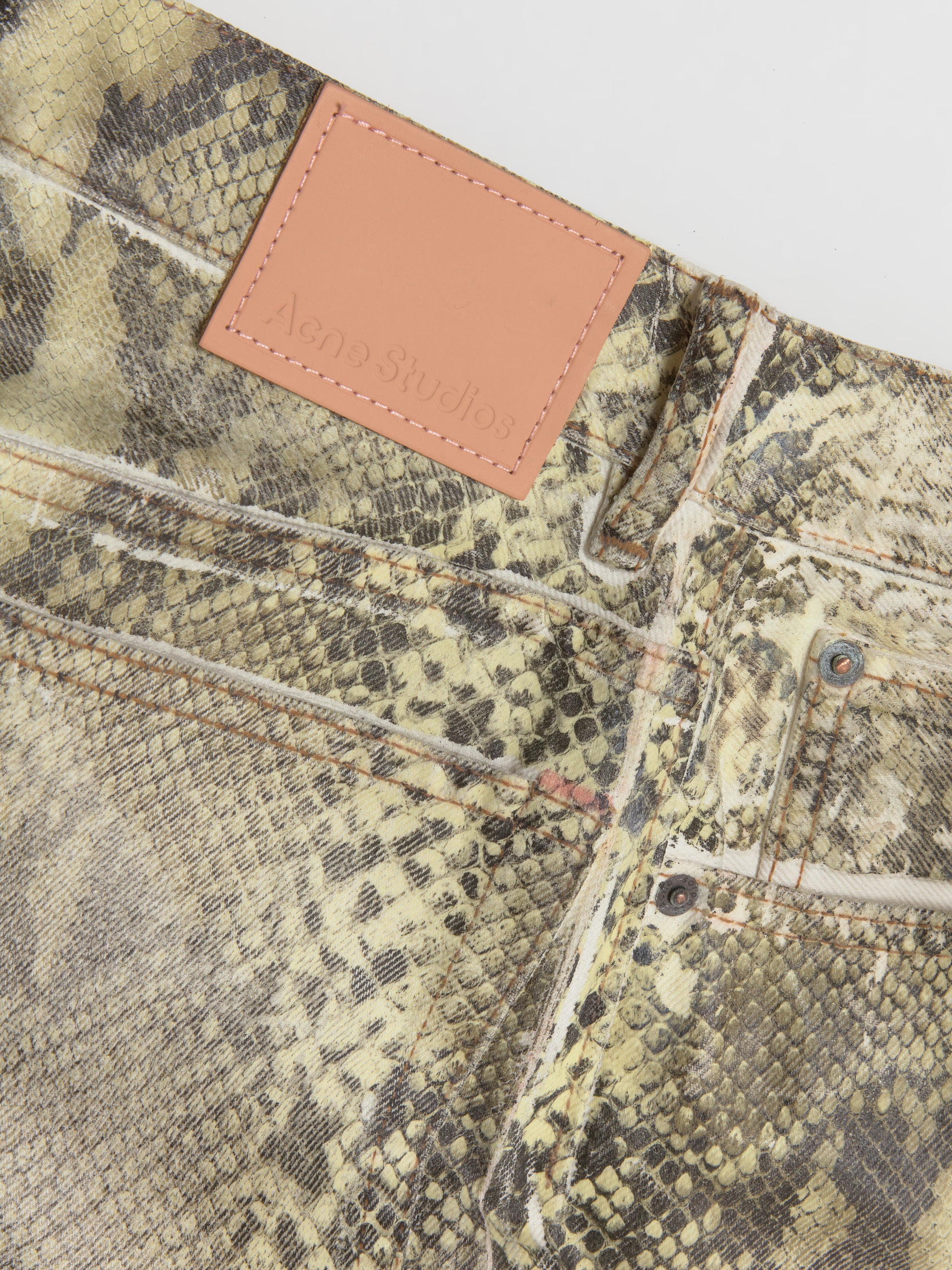Printed Denim Trousers in Multi Brown