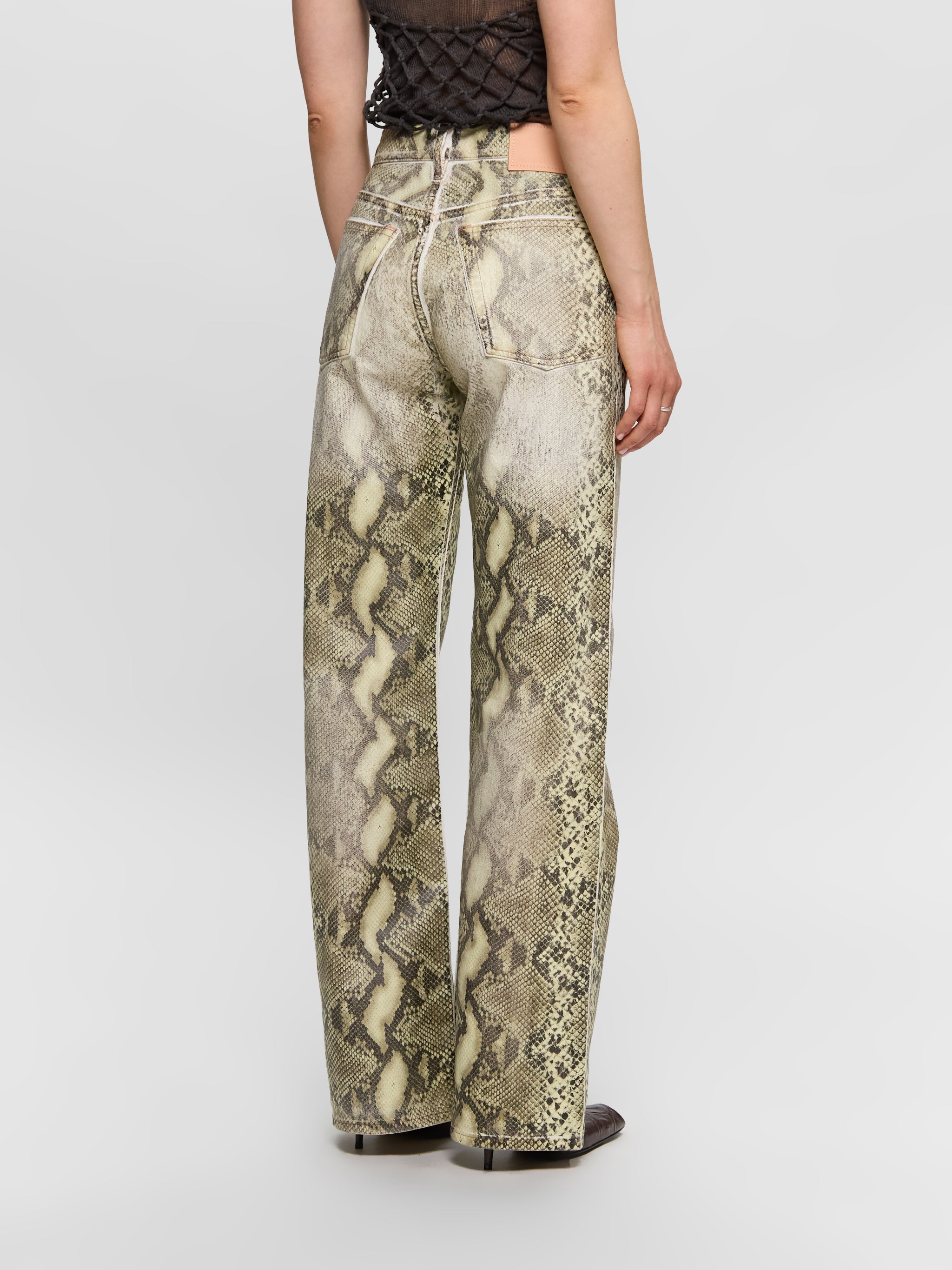Printed Denim Trousers in Multi Brown