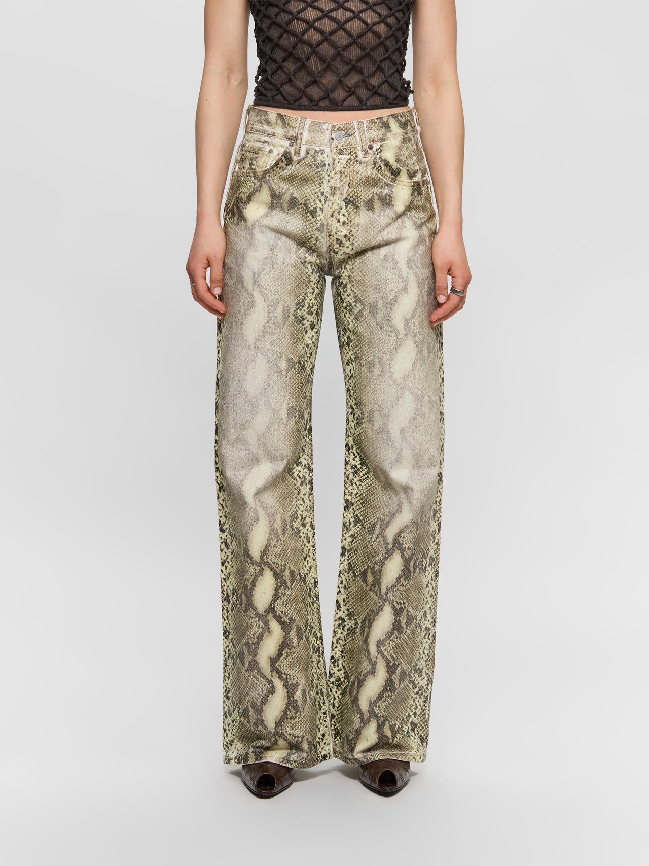Printed Denim Trousers in Multi Brown