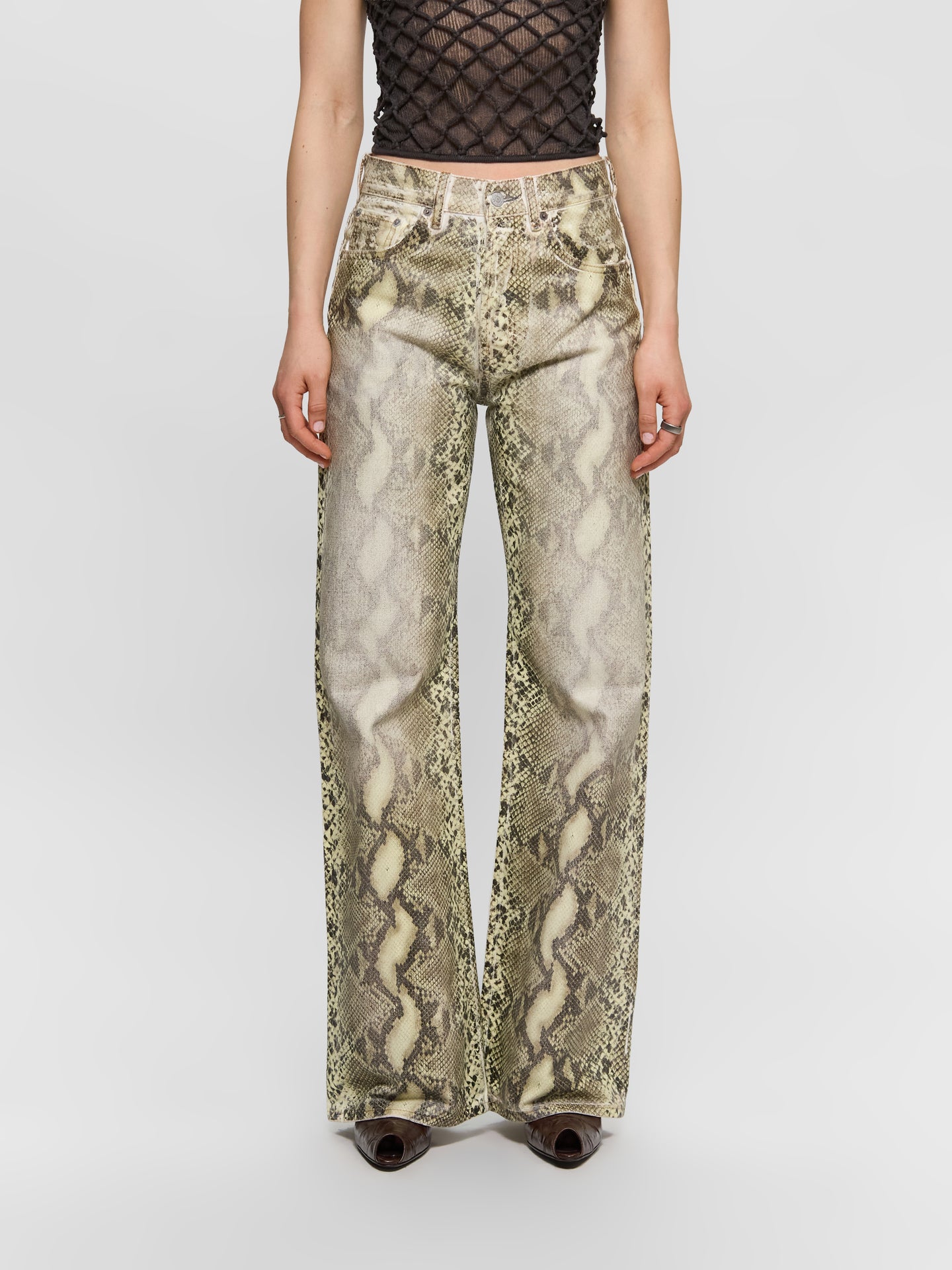 Printed Denim Trousers in Multi Brown