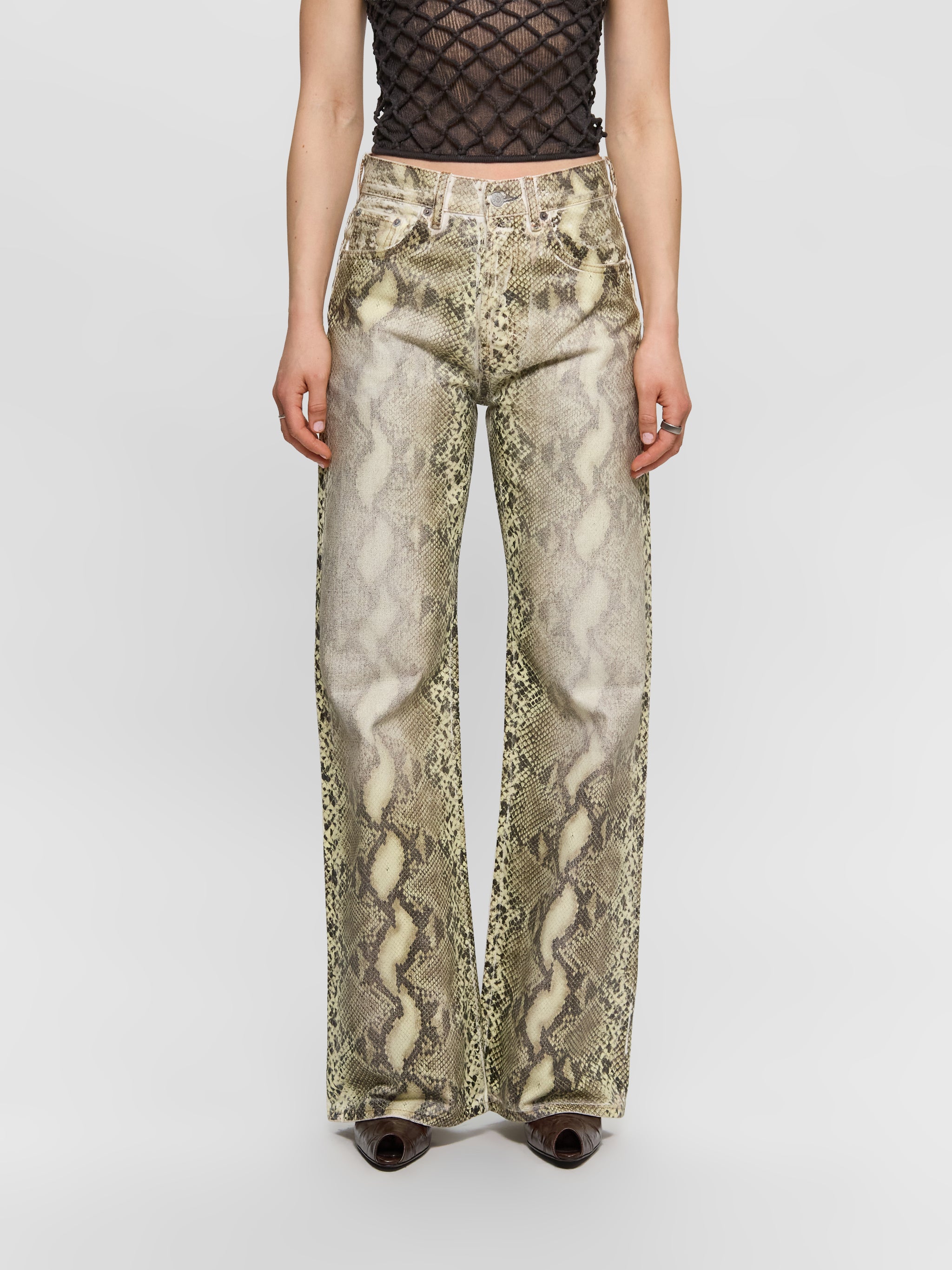 Printed Denim Trousers in Multi Brown