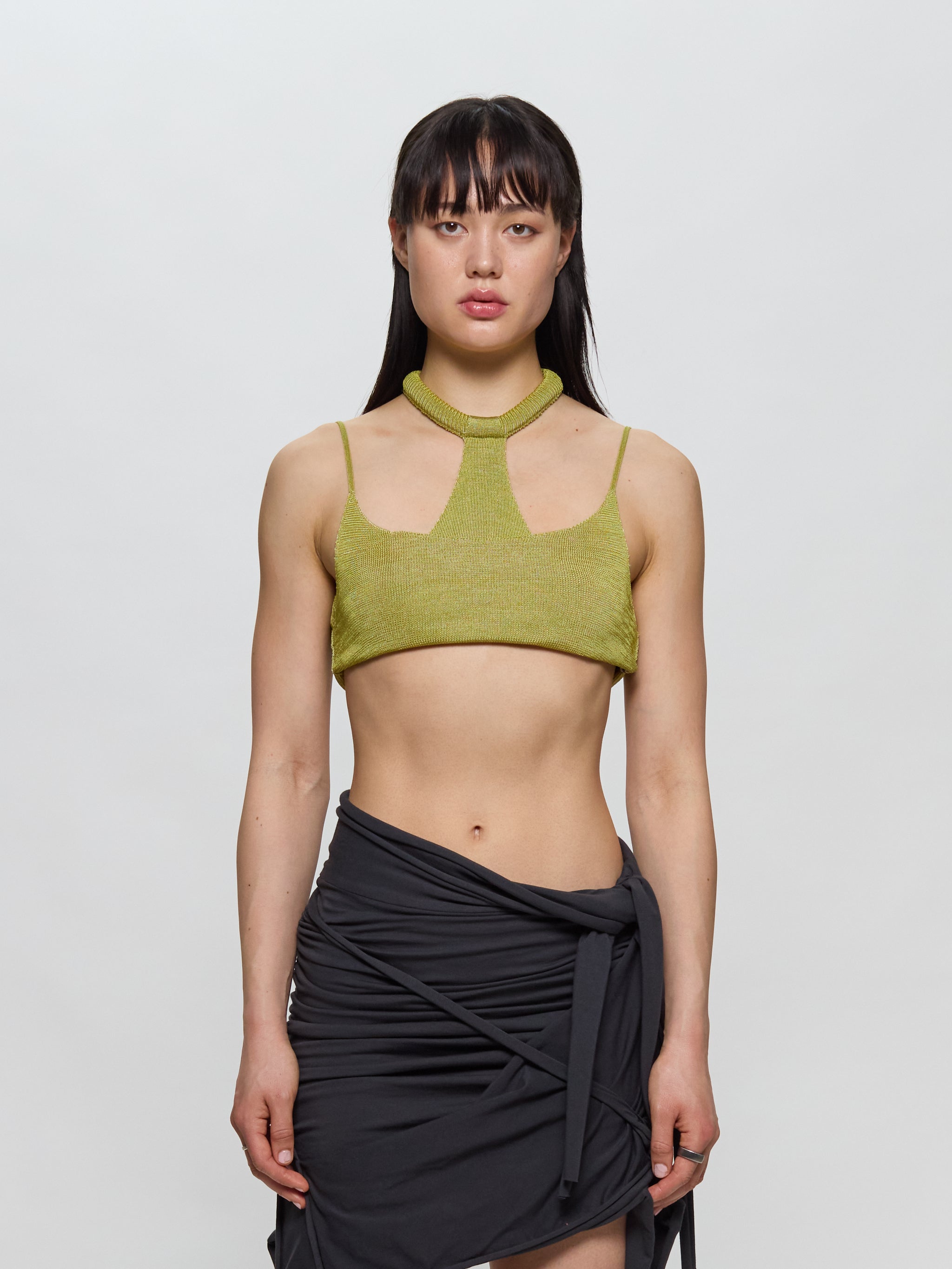 Upside Halter Neck Top in Olive