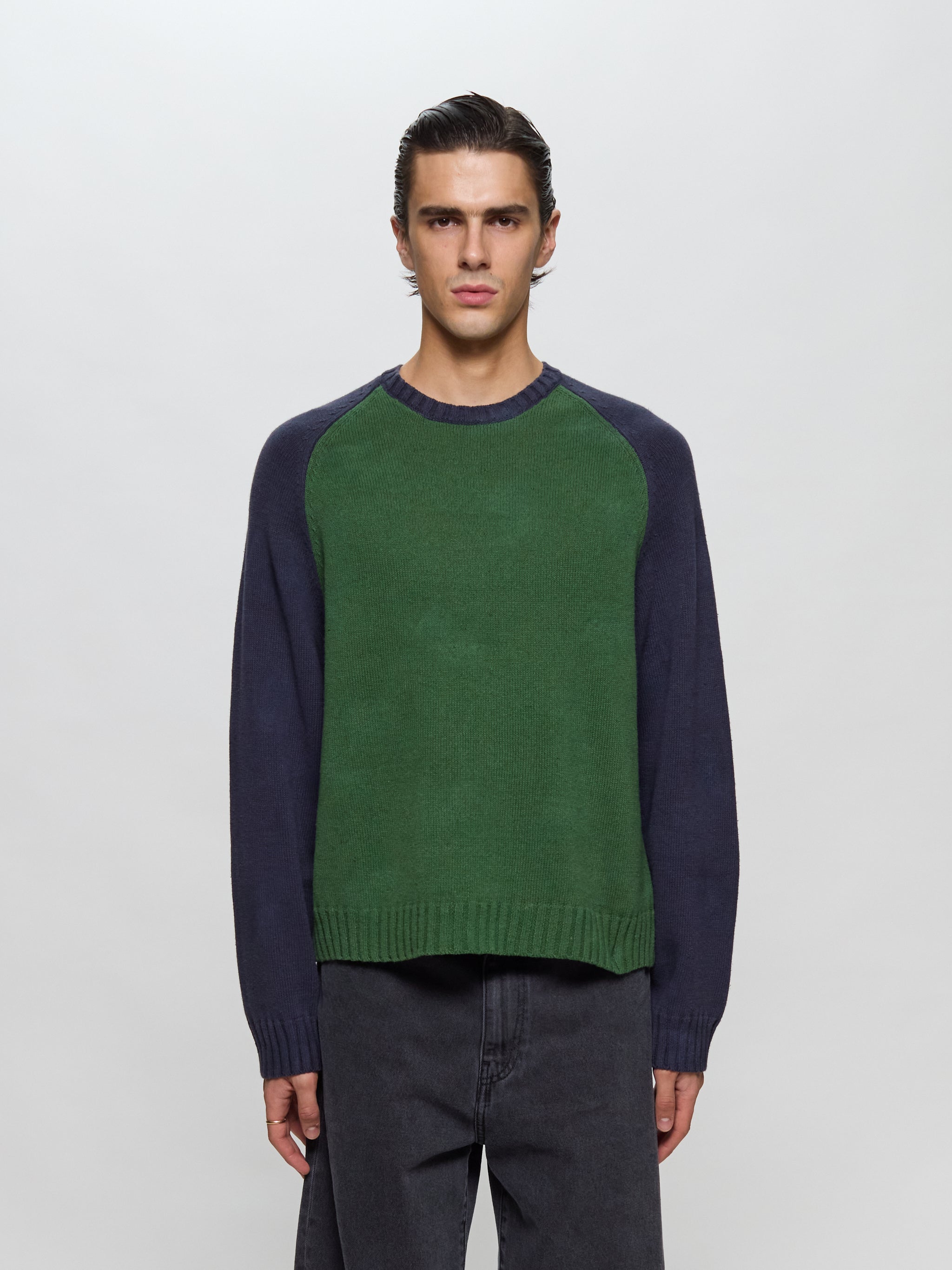 Colorblocked Raglan Crew Sweatshirt in Green