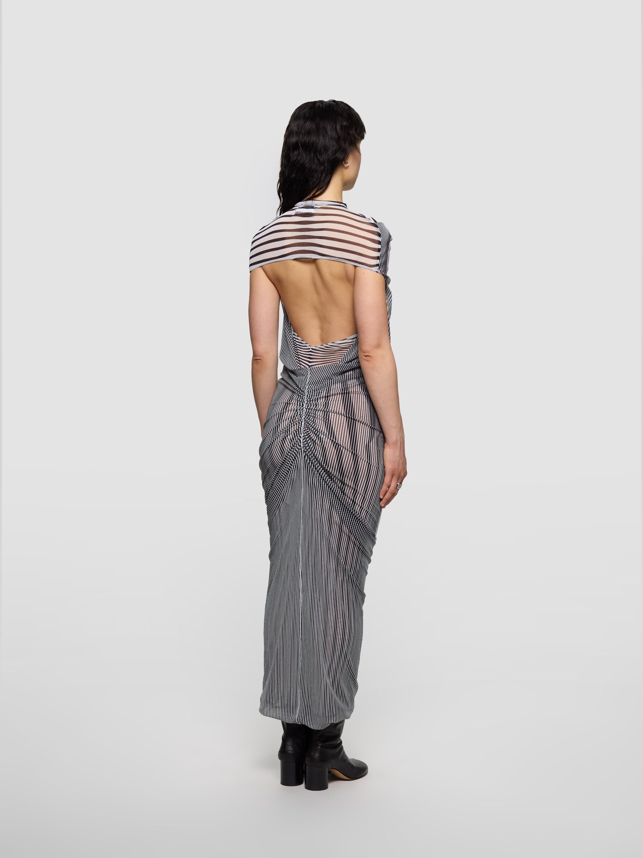 Long Draped Body Morphing Dress in White & Black