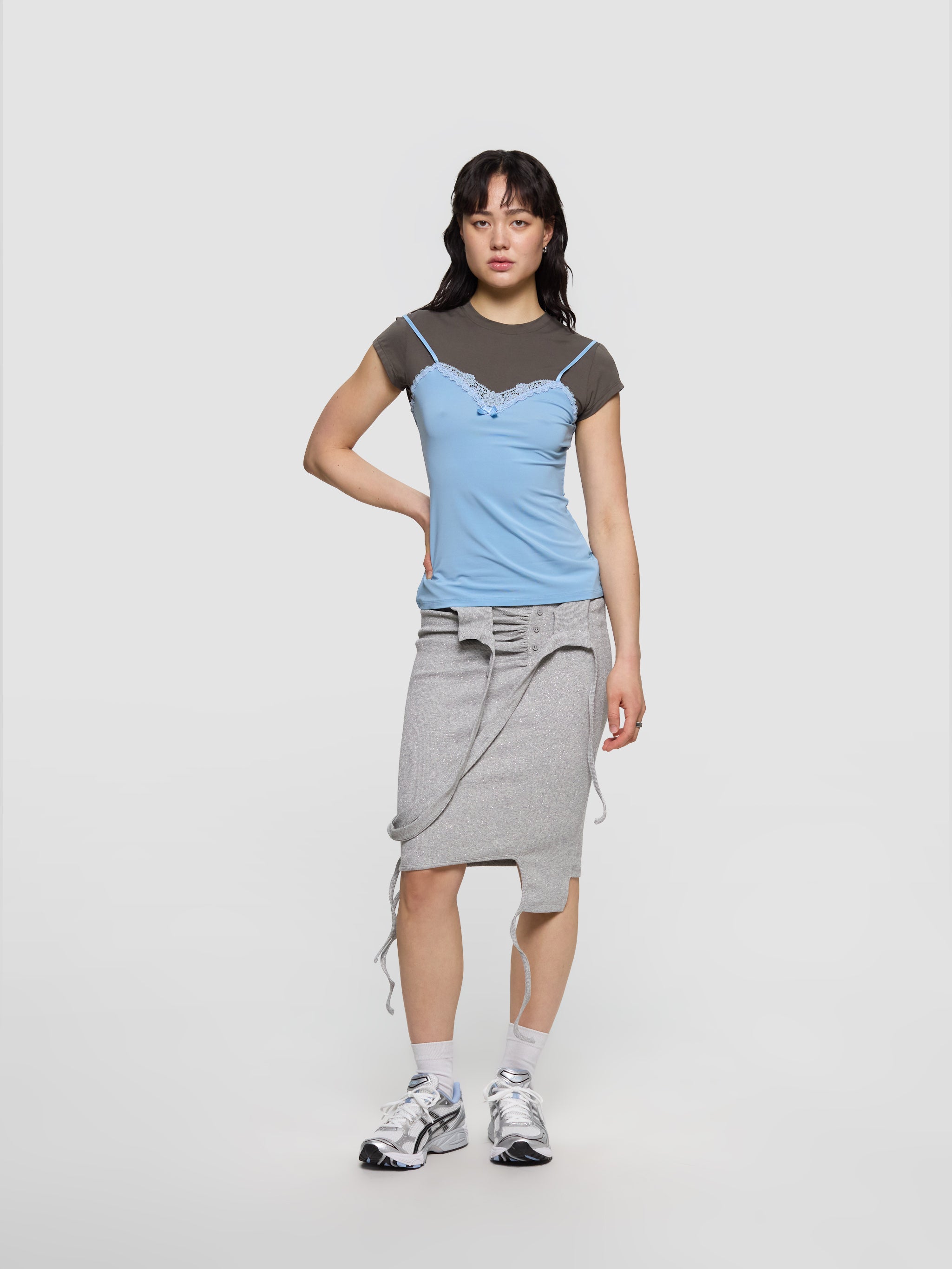 Rib Skirt in Grey & Silver