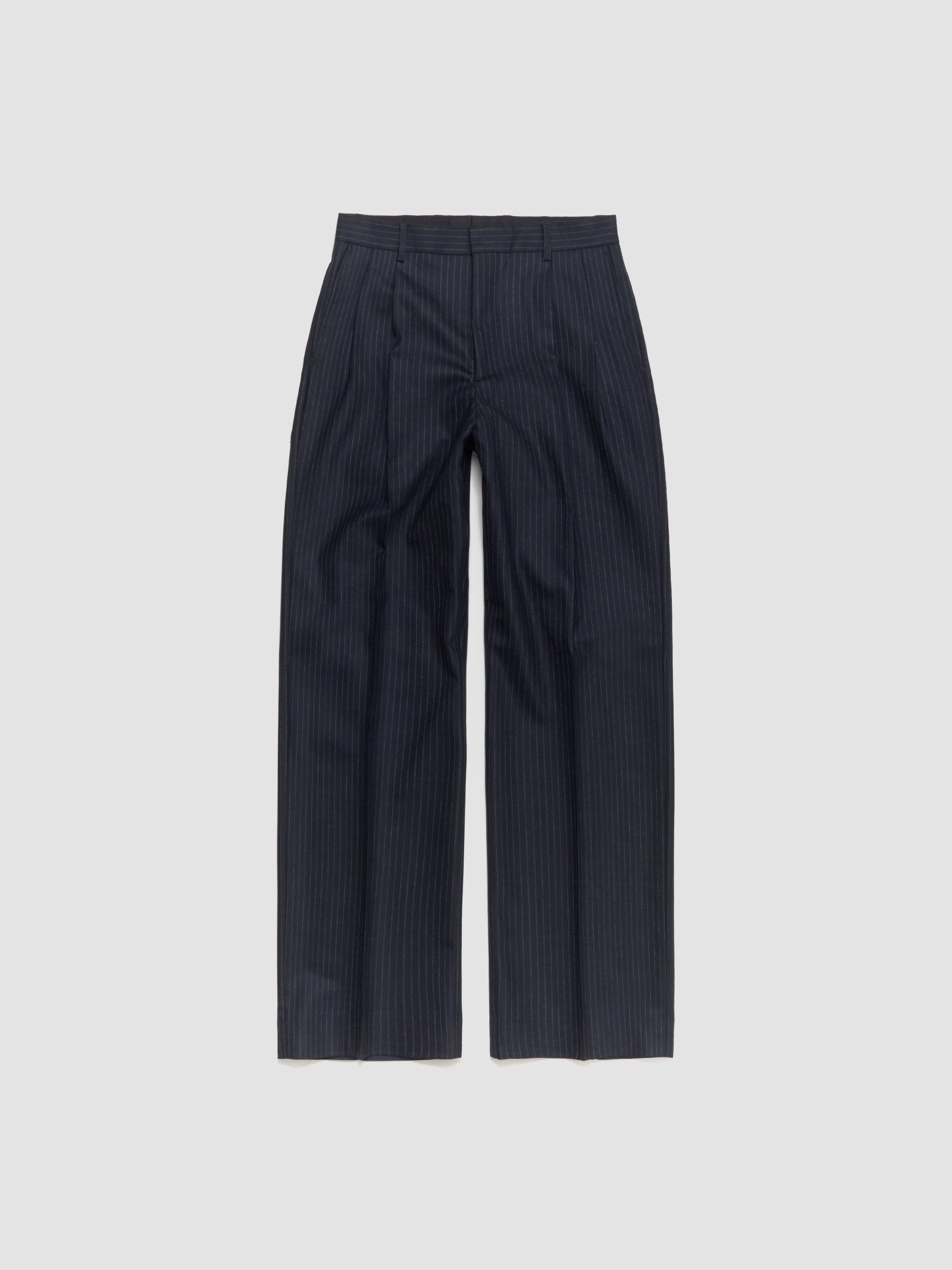 Wide Pleated Trousers in Navy Stripe