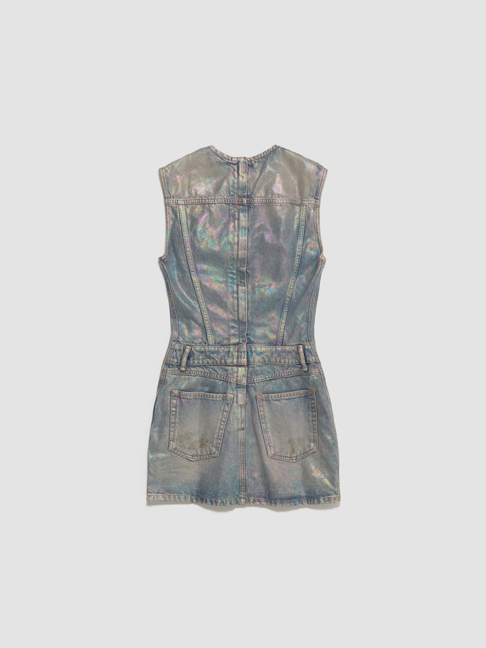 Coated Denim Dress in Mid Blue