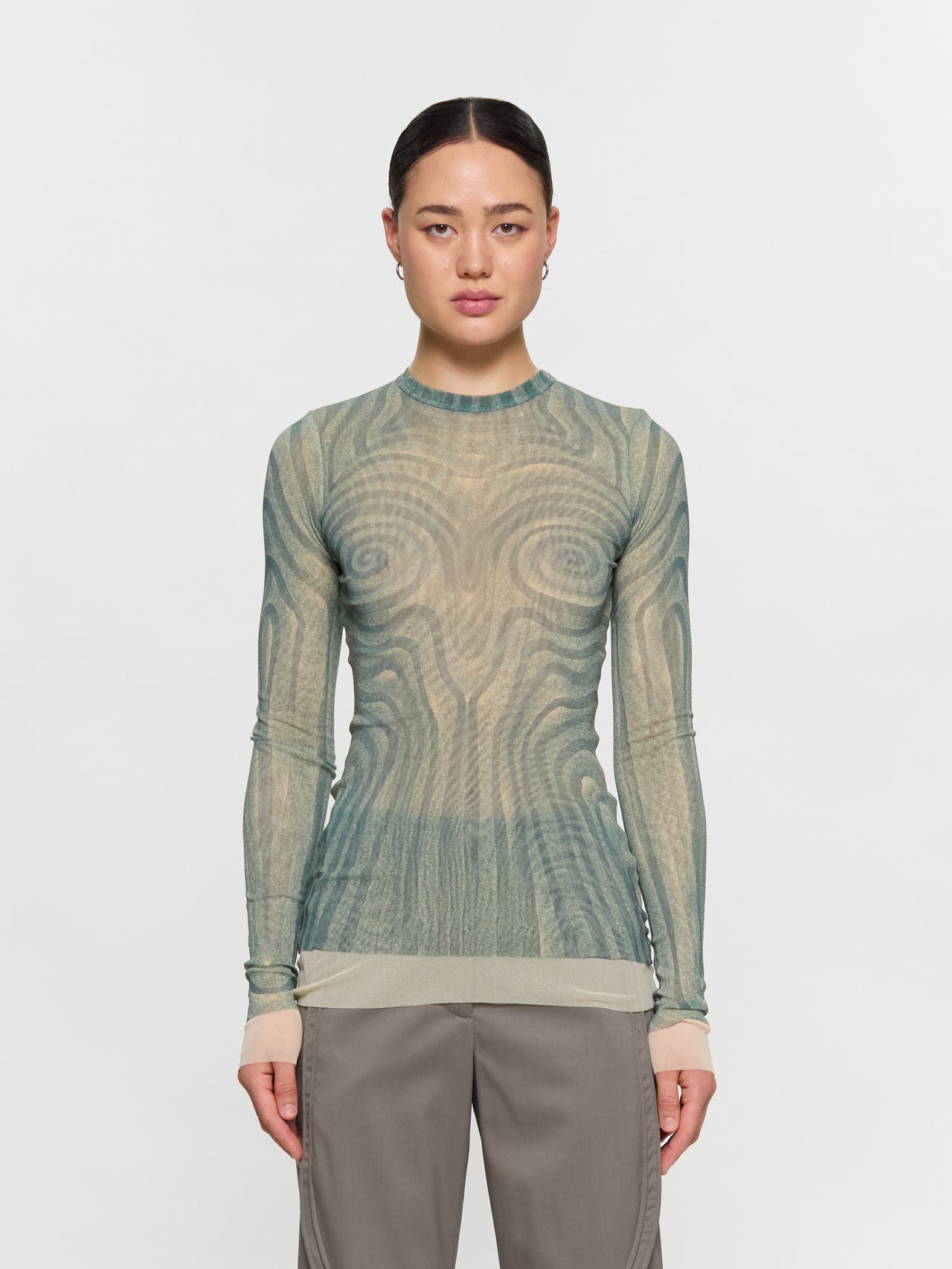Mesh Long Sleeved "Spiral" Top in Aqua