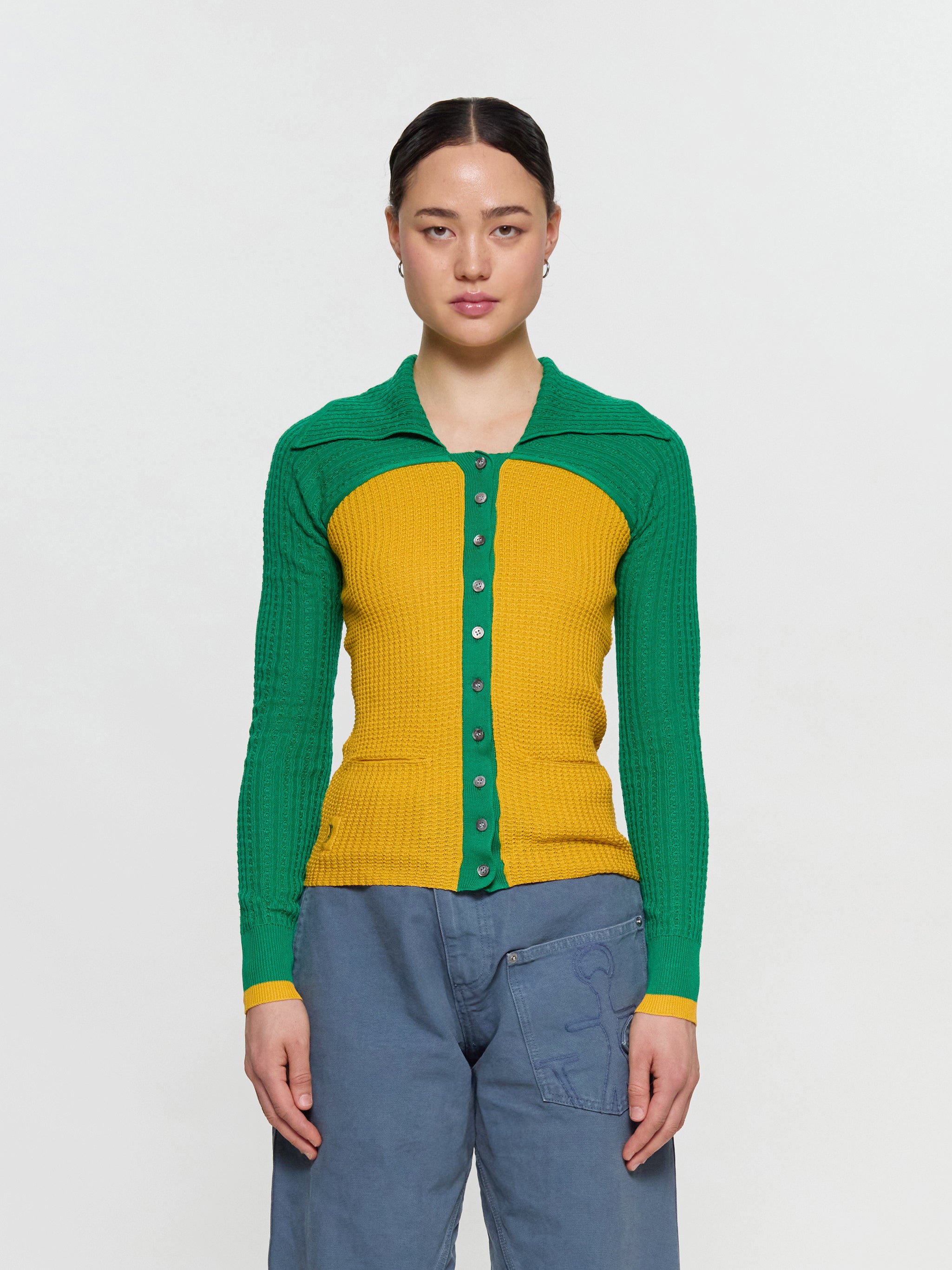 Rover Knit Cardigan in Sunflower Yellow & Green