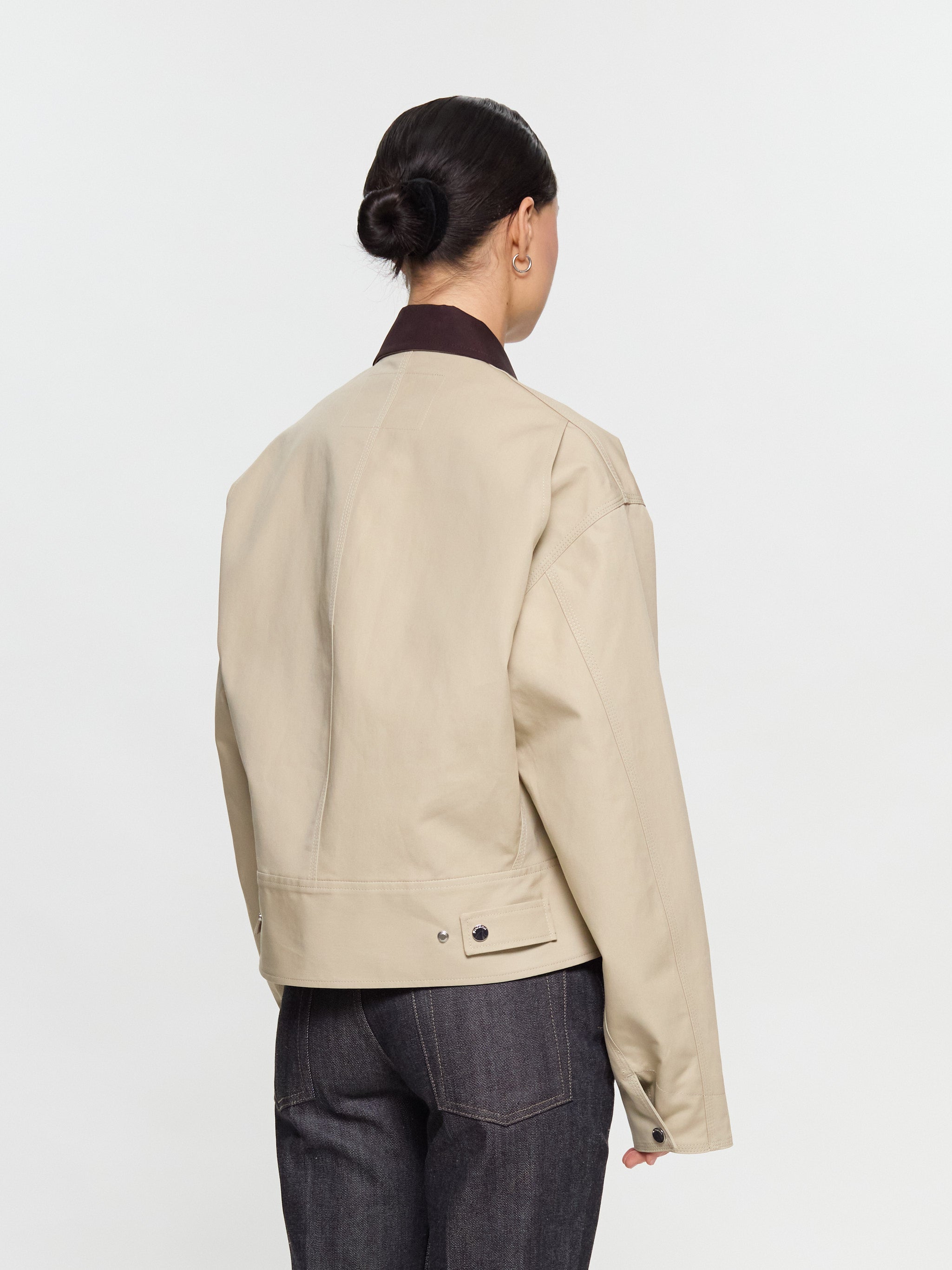 Curved Hem Workwear Jacket in Nougat & Chocolate
