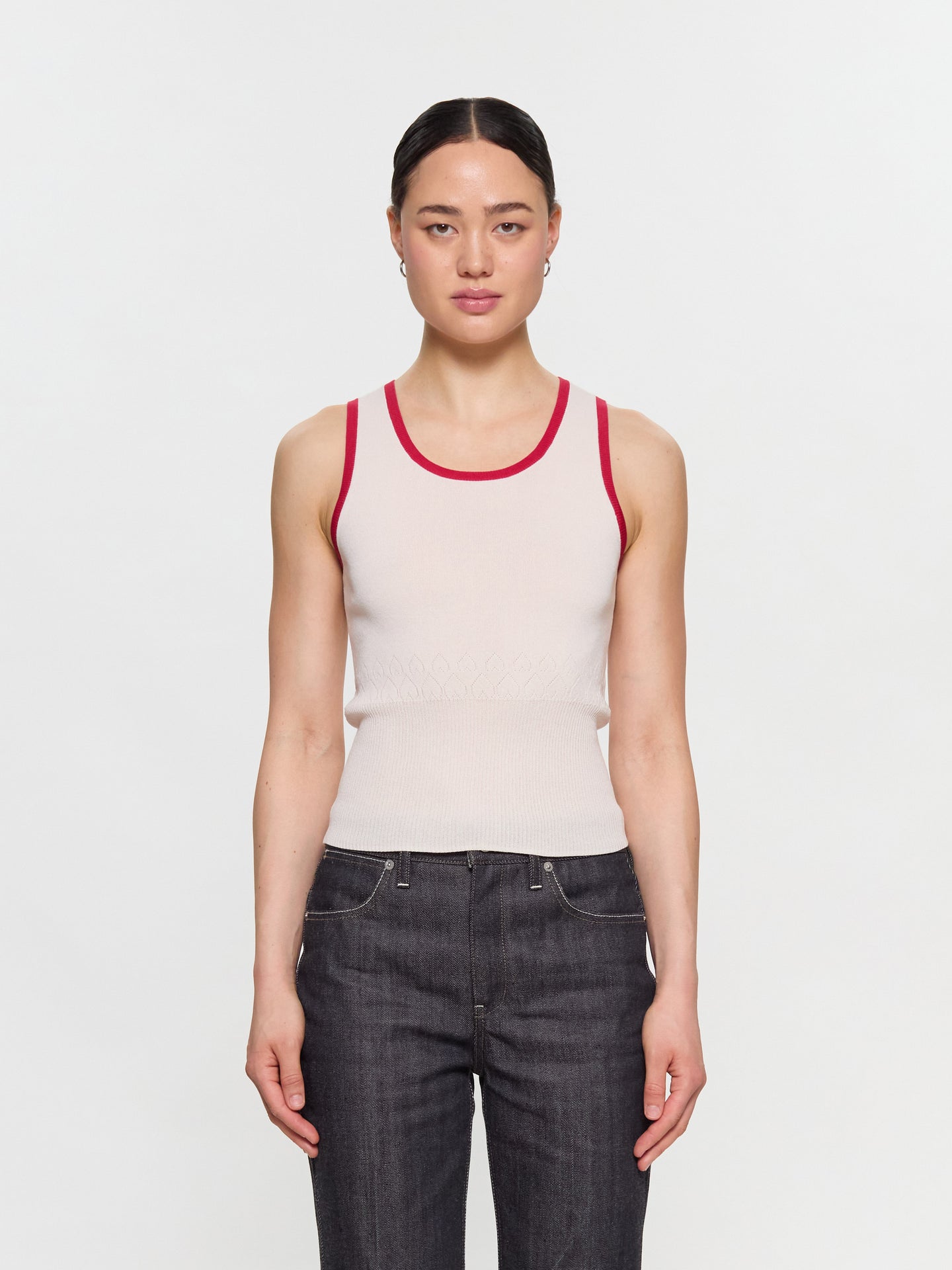 Contrast Trim Vest in Ecru