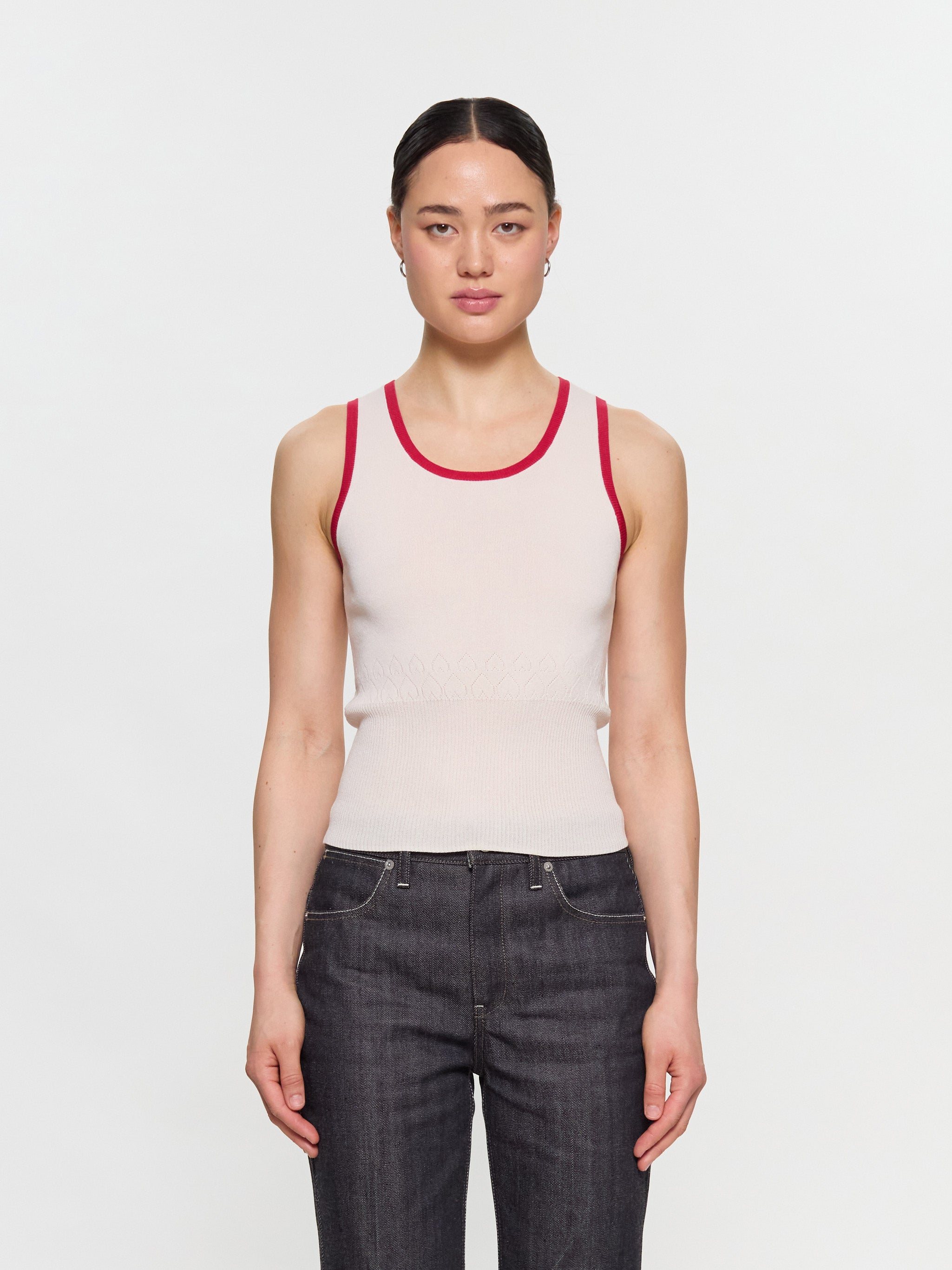 Contrast Trim Vest in Ecru