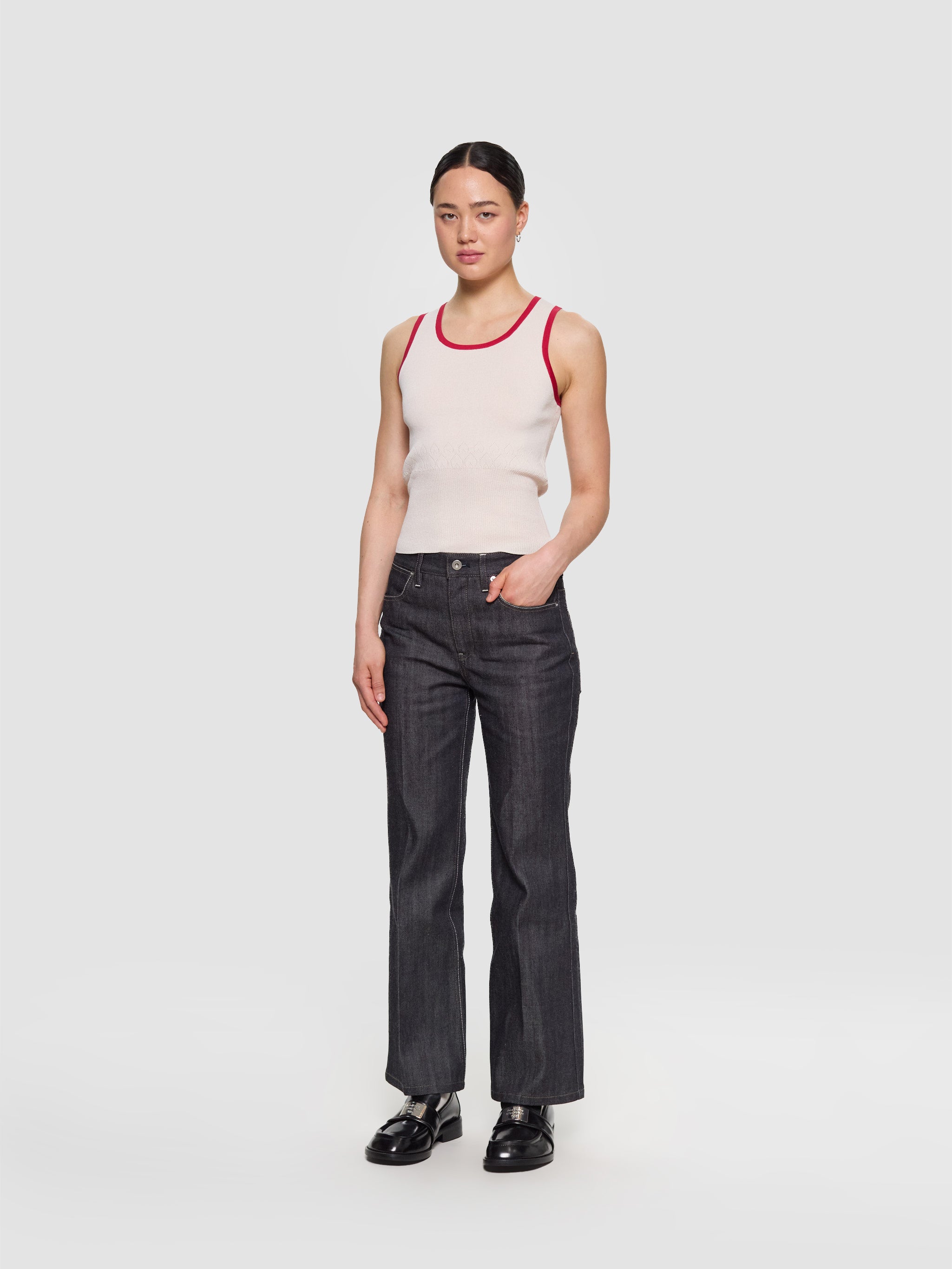 Contrast Trim Vest in Ecru