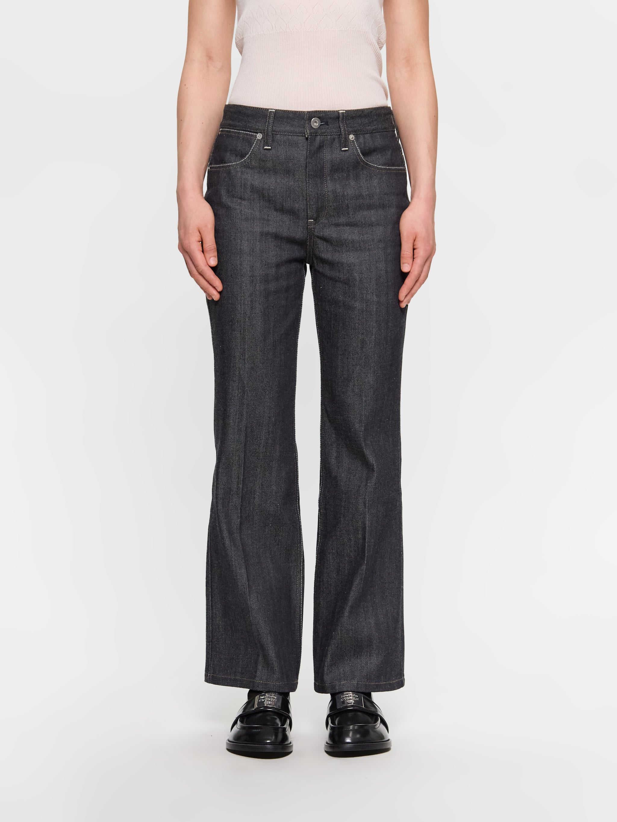 Flared Denim Trousers in Deft Blue