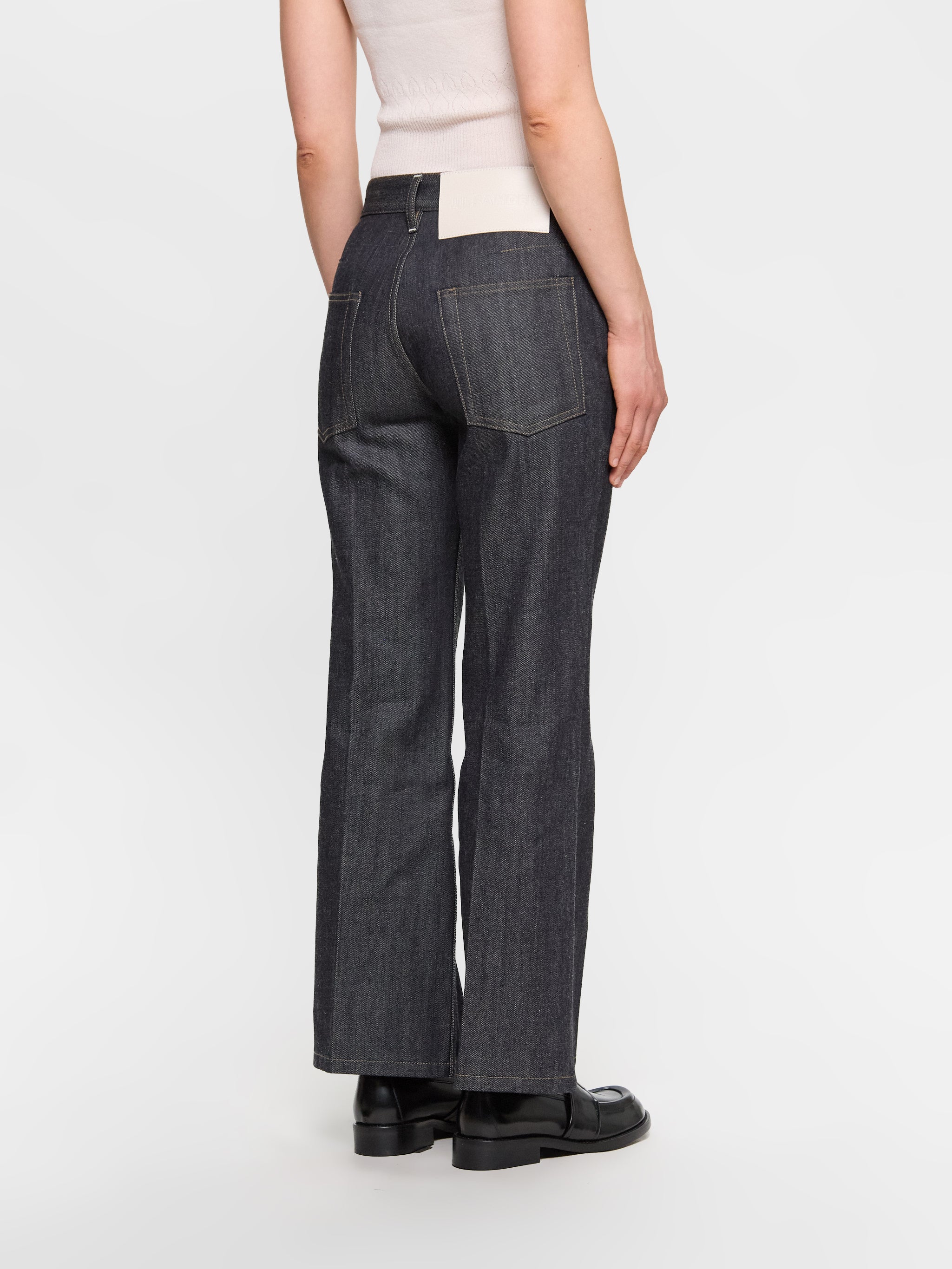 Flared Denim Trousers in Deft Blue