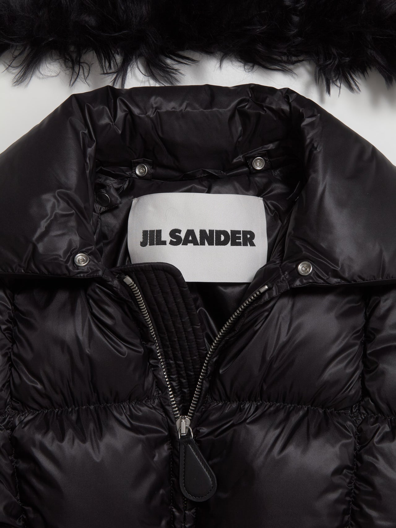 Down Puffer Jacket with Fur Collar in Black