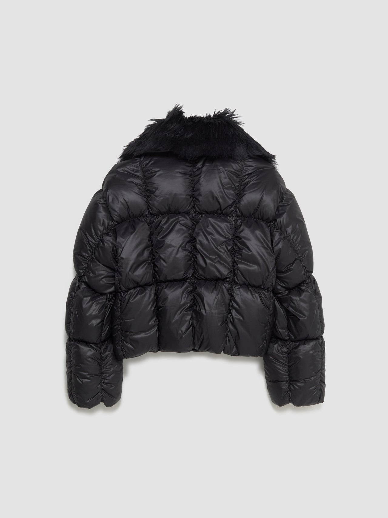 Down Puffer Jacket with Fur Collar in Black