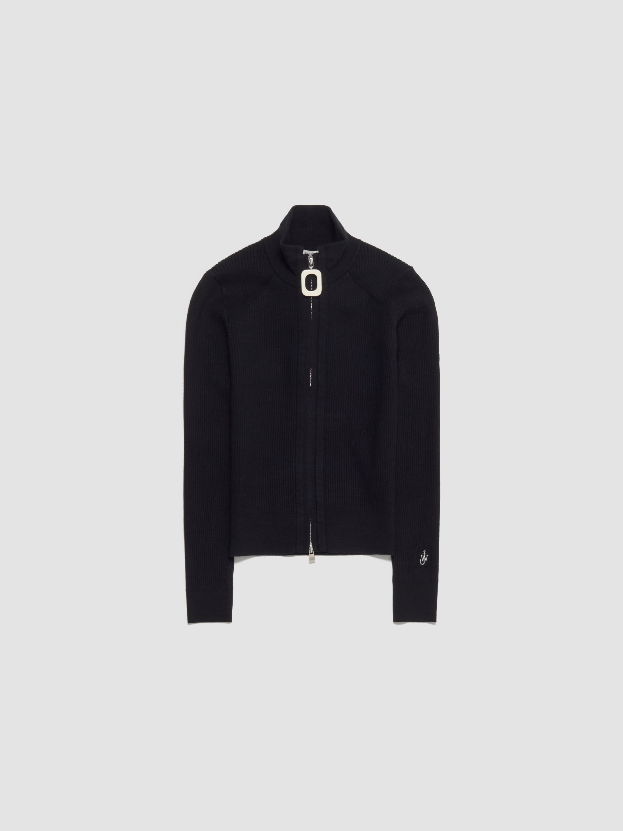 Fitted Zip Up Cardigan in Black