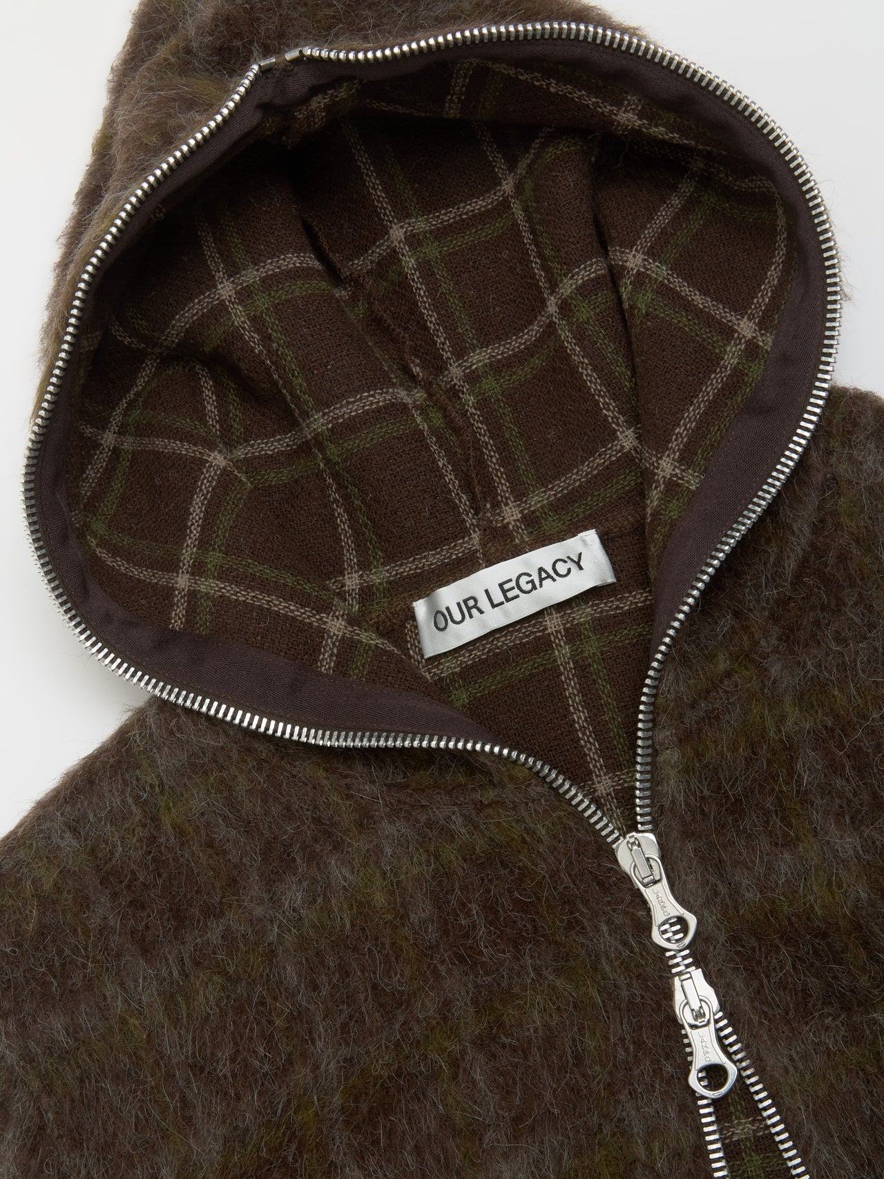 Full Zip Hood in Dorf Check Hairy Wool