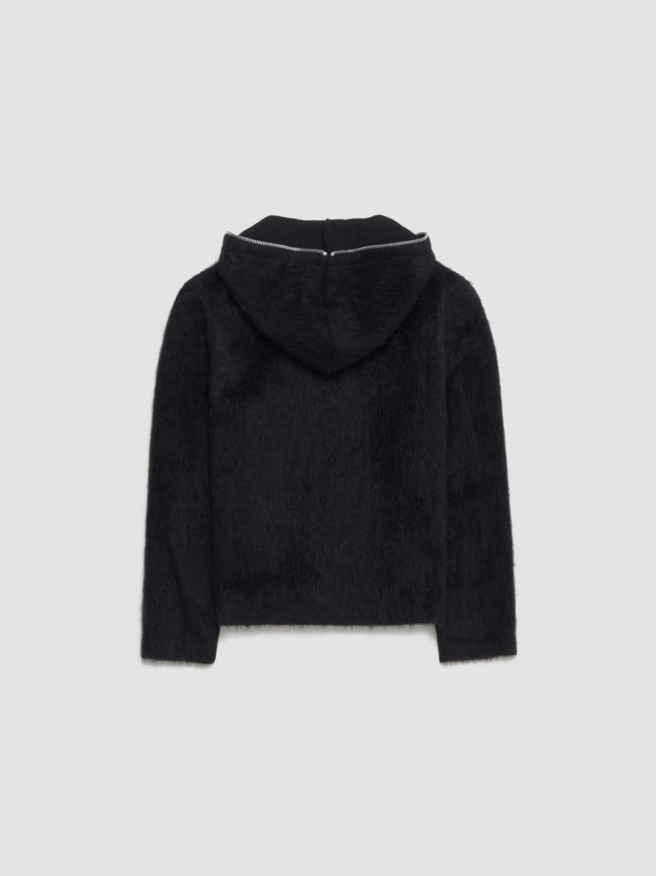 Full Zip Hood in Black Hairy Wool