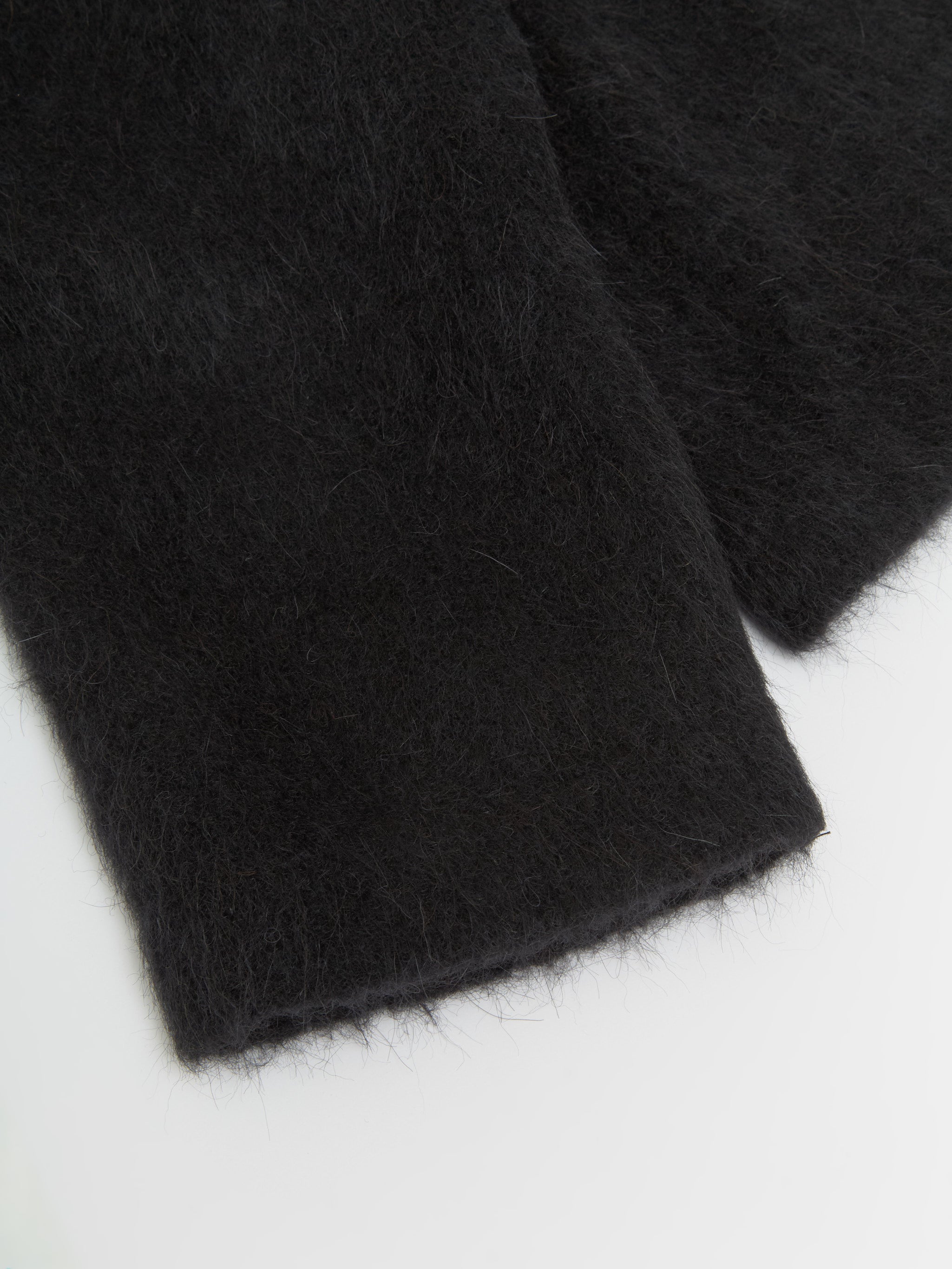 Full Zip Hood in Black Hairy Wool