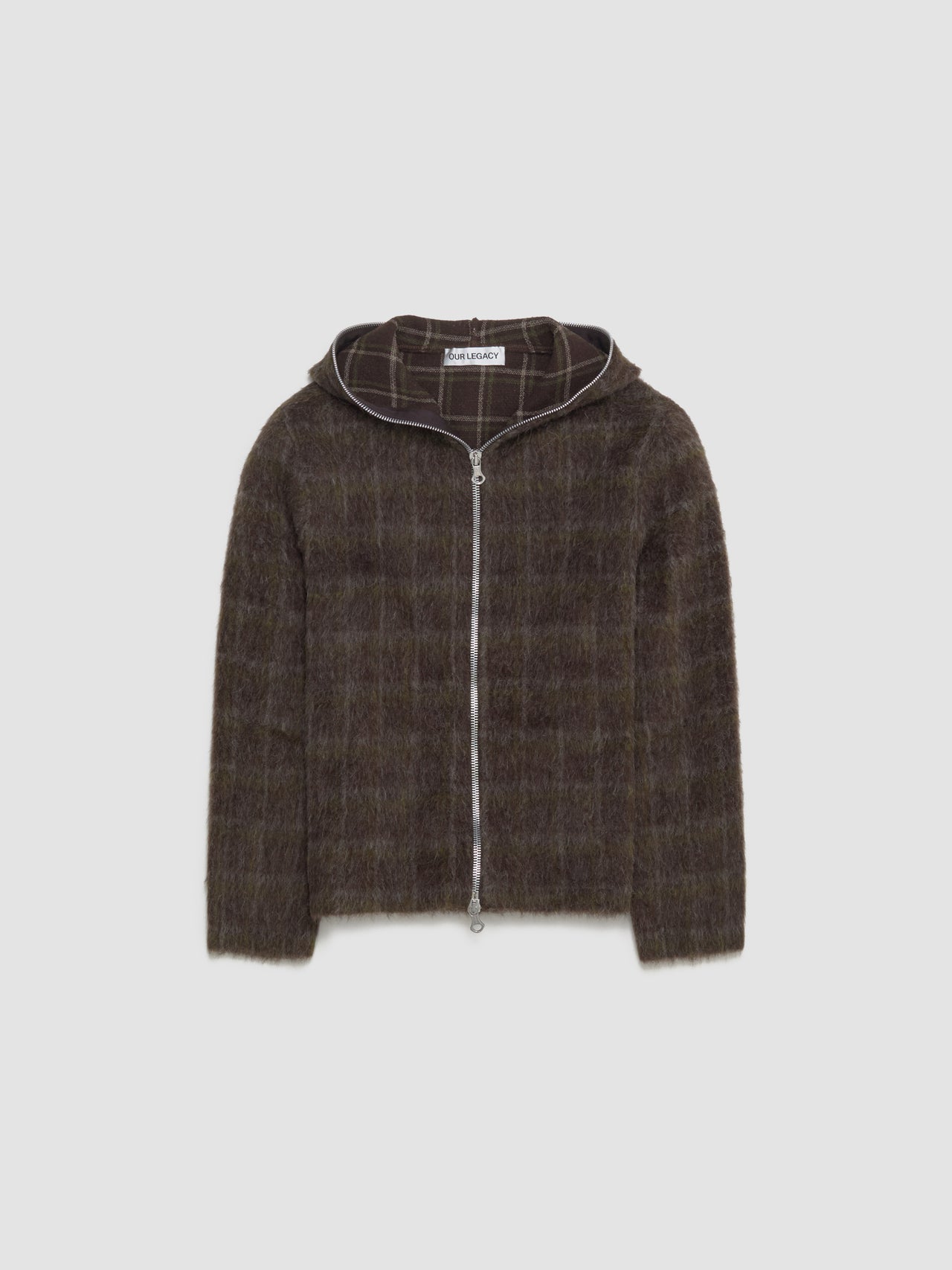 Full Zip Hood in Dorf Check Hairy Wool