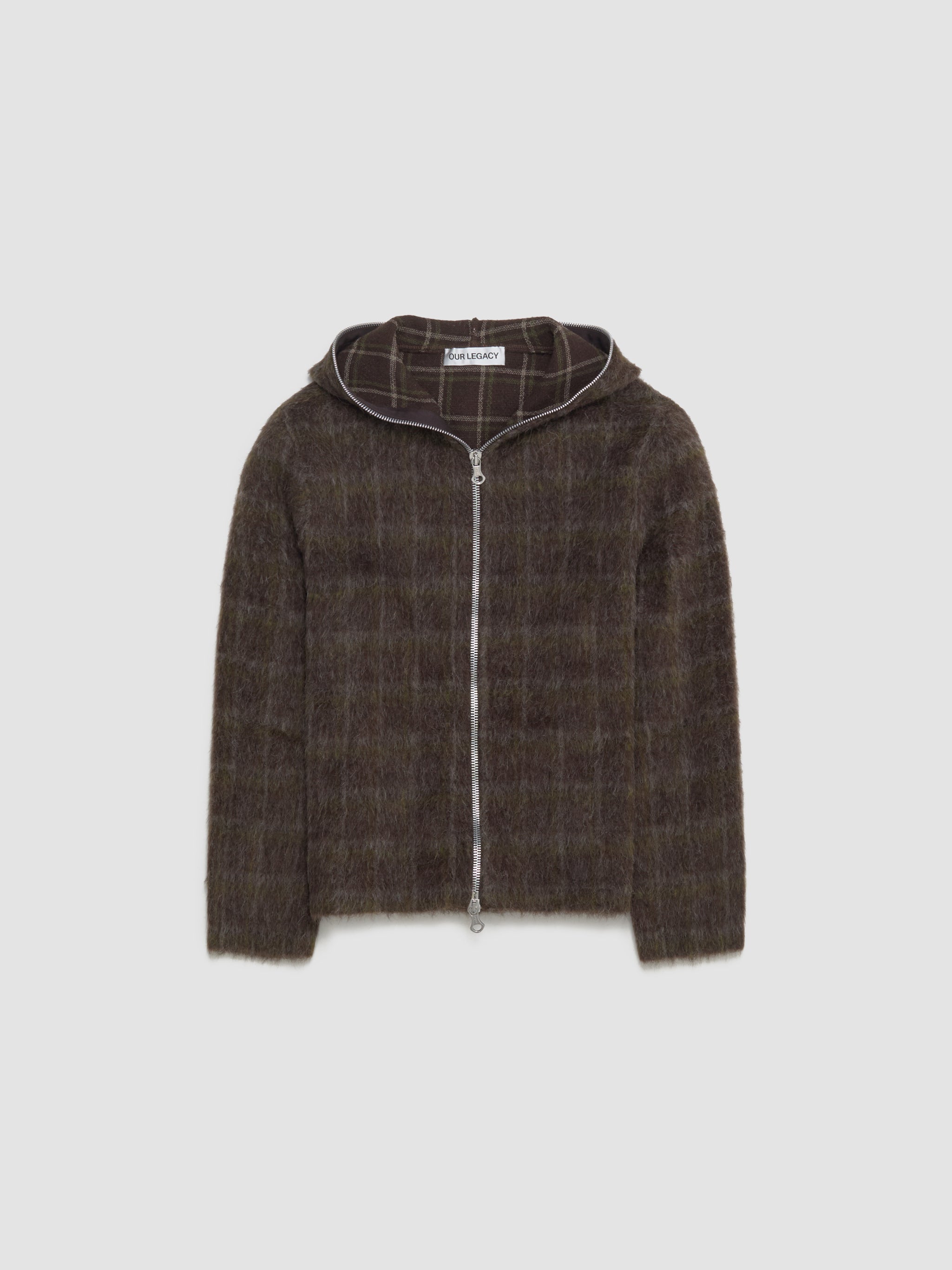 Full Zip Hood in Dorf Check Hairy Wool