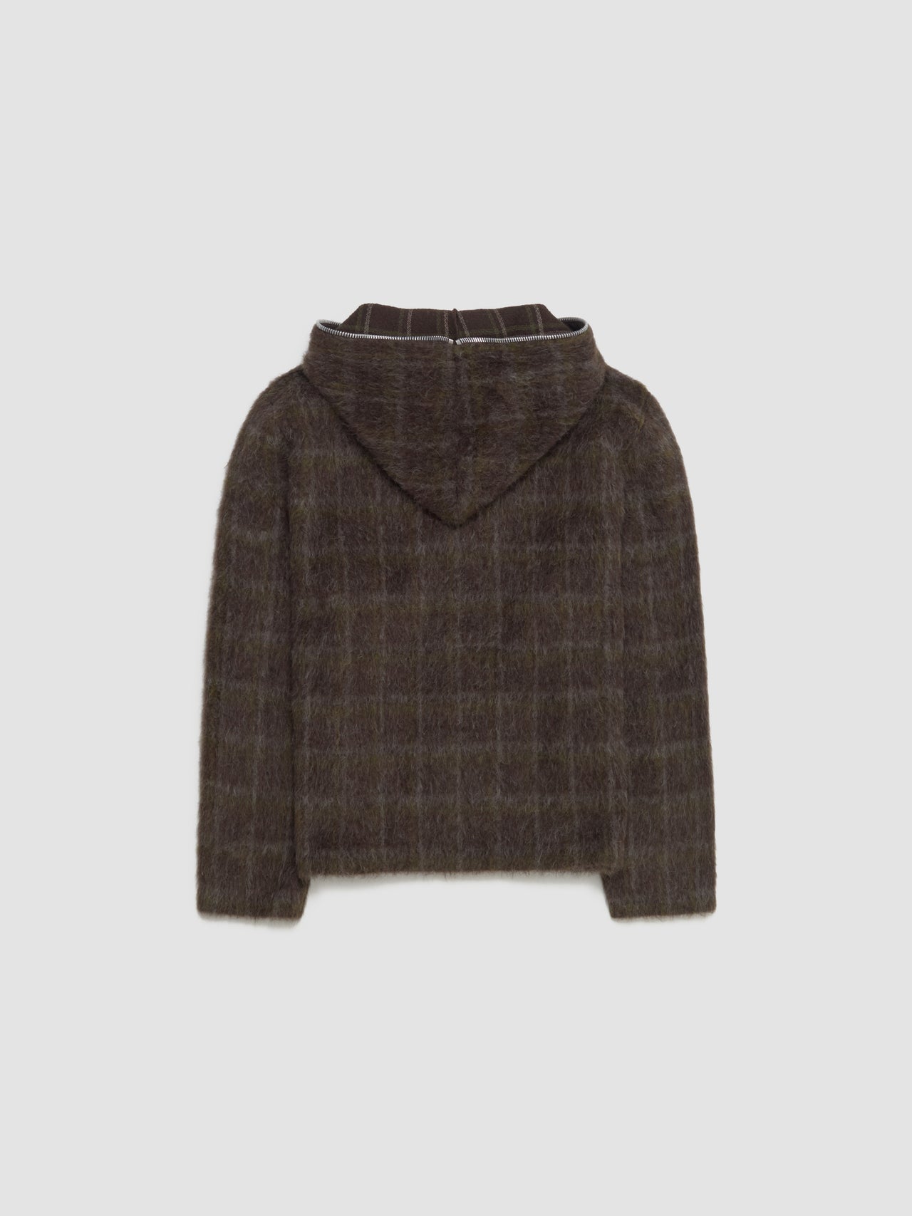 Full Zip Hood in Dorf Check Hairy Wool