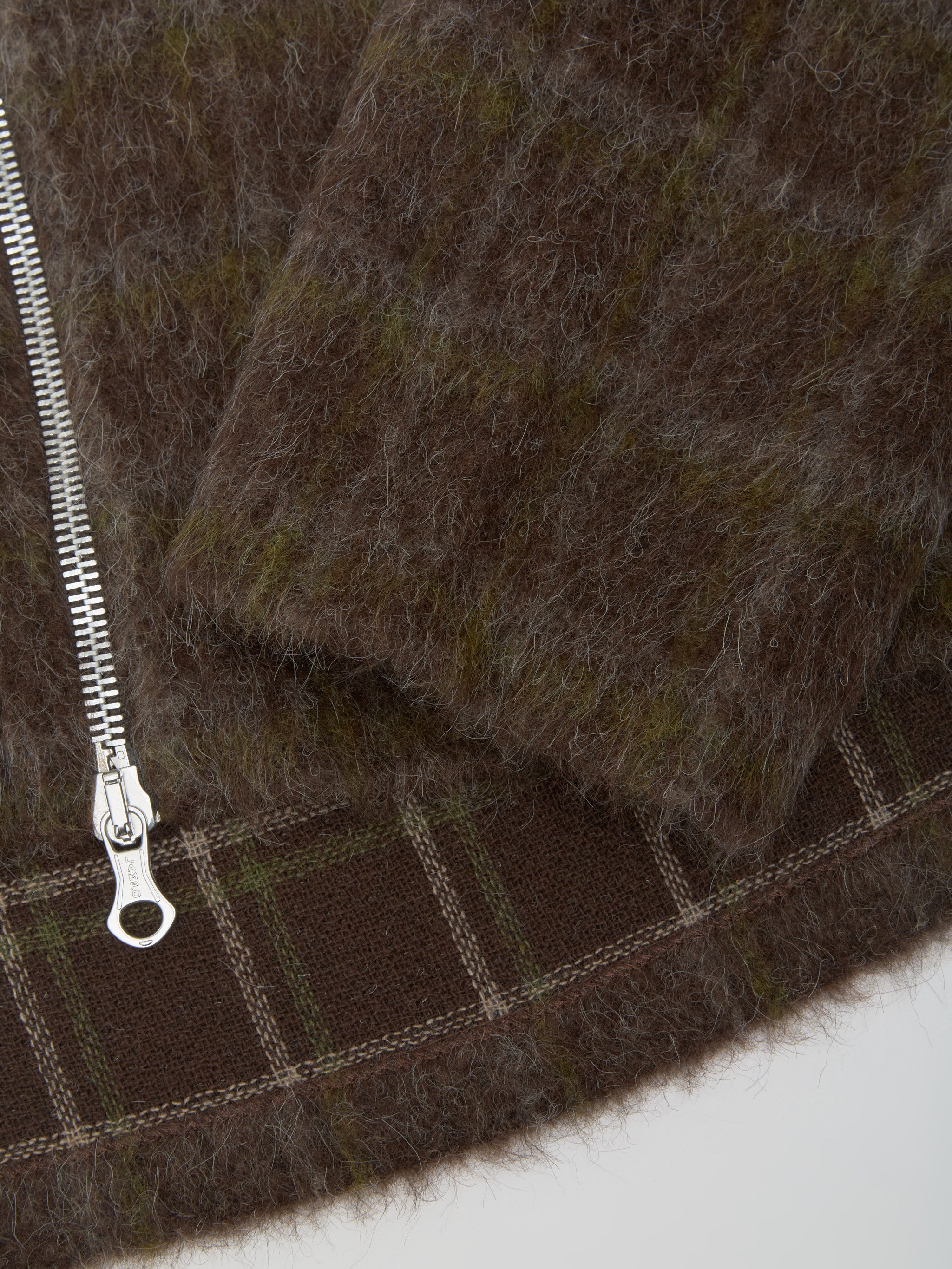 Full Zip Hood in Dorf Check Hairy Wool