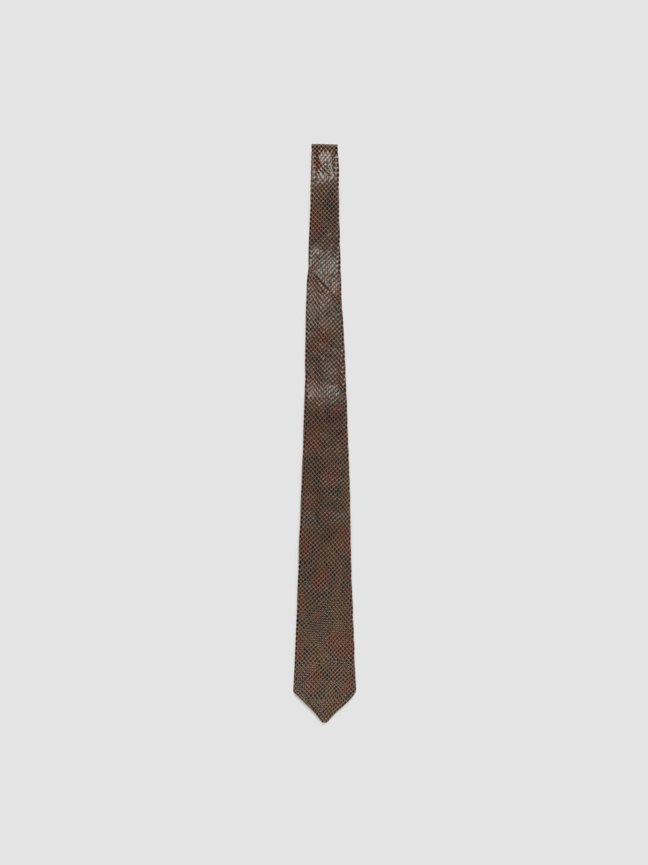 Leather Tie in Brown Snake