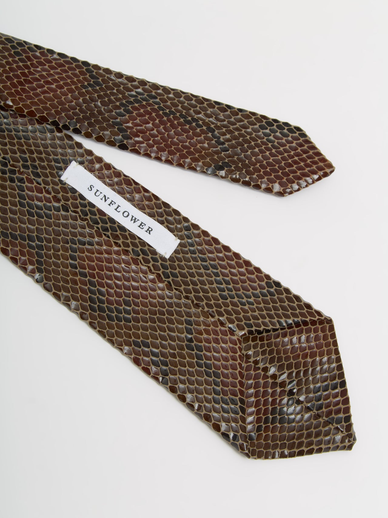 Leather Tie in Brown Snake