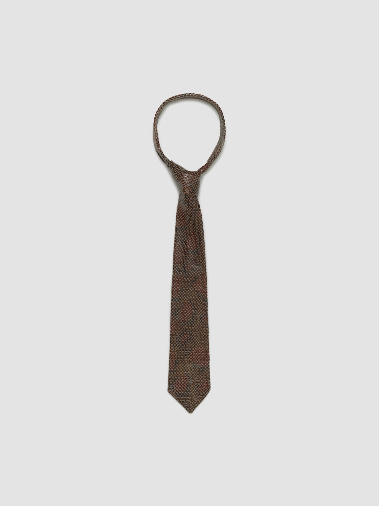 Leather Tie in Brown Snake