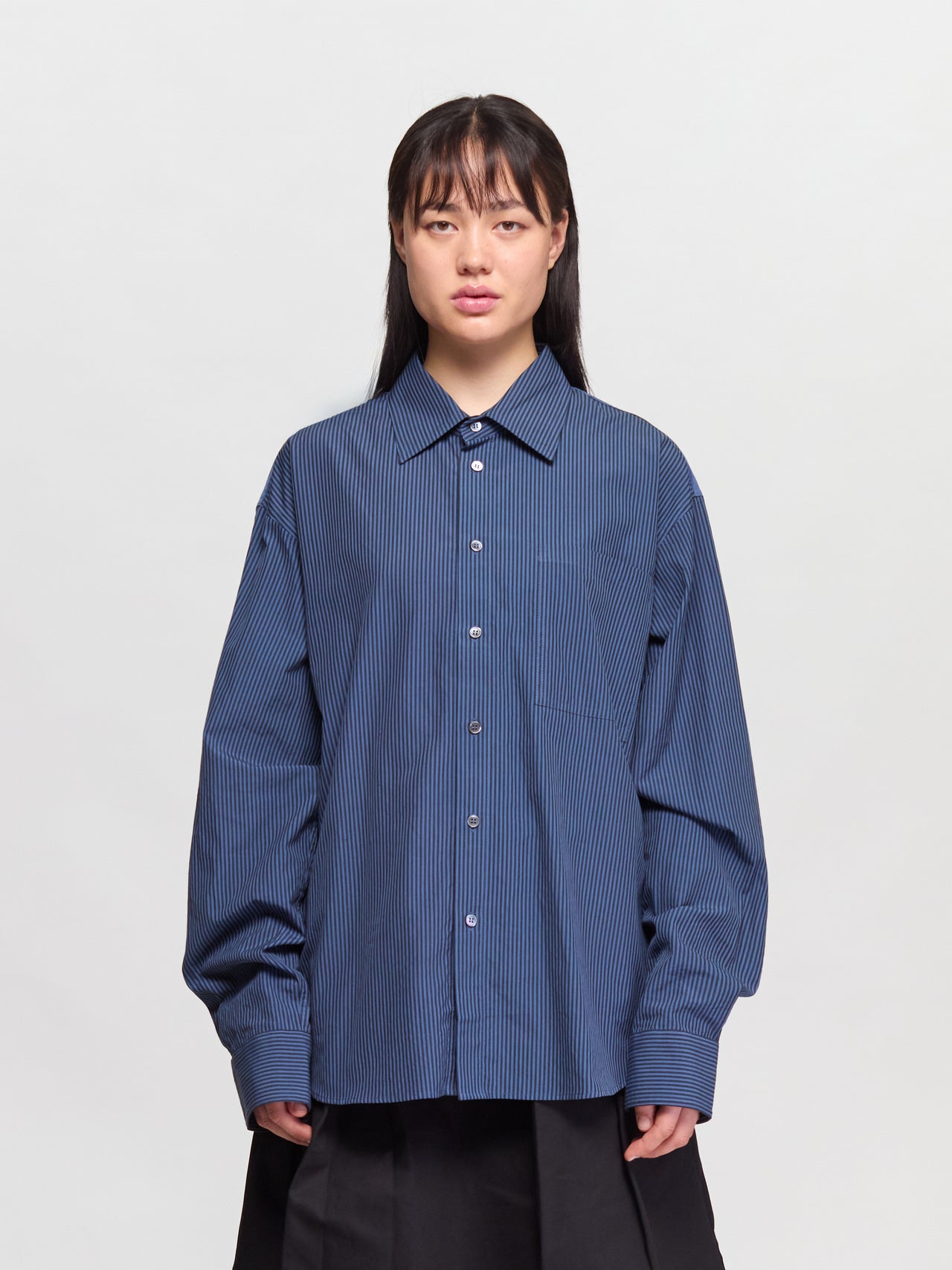 Patchwork Striped Shirt in Navy