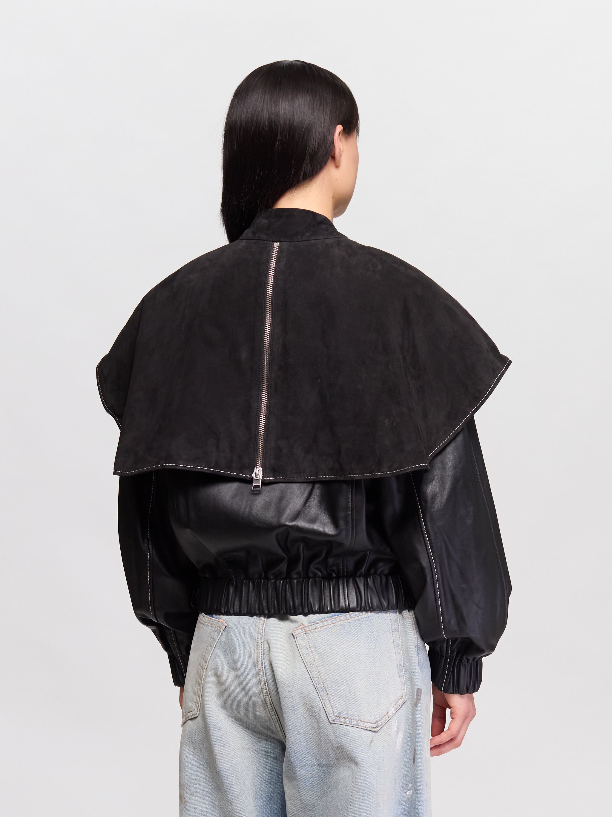Oversized Collar Bomber Jacket in Black