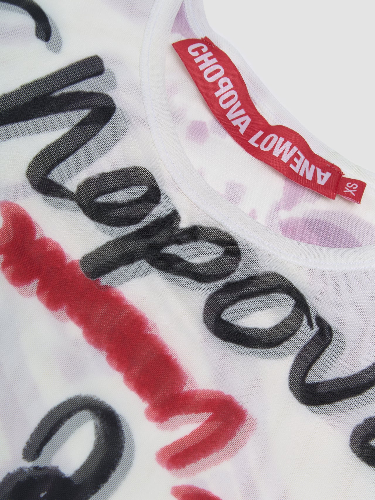 Bone Long Sleeve Fitted Mesh Top in White