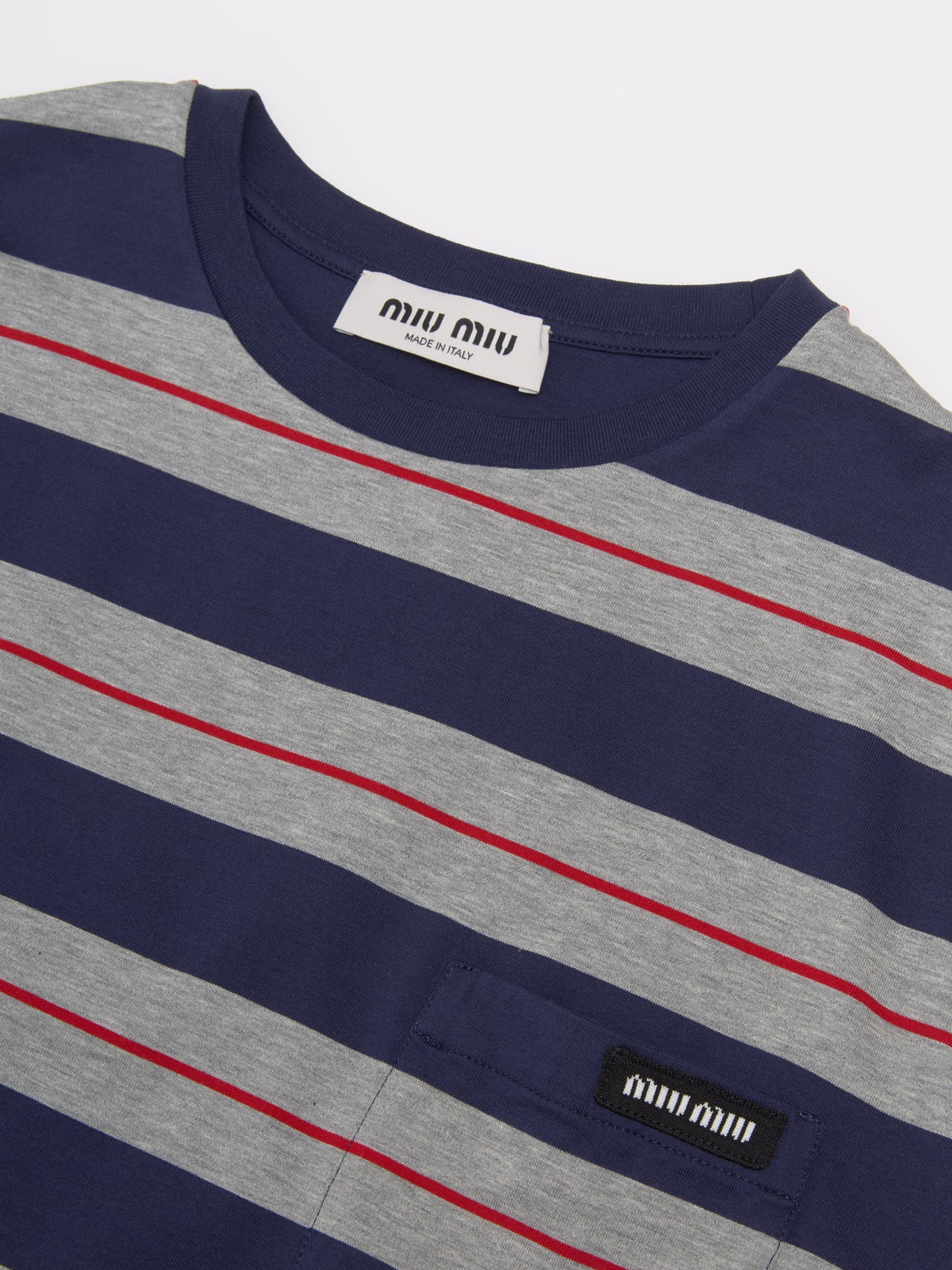 Long-Sleeved Cotton Jersey T-Shirt in Grey & Navy Blue