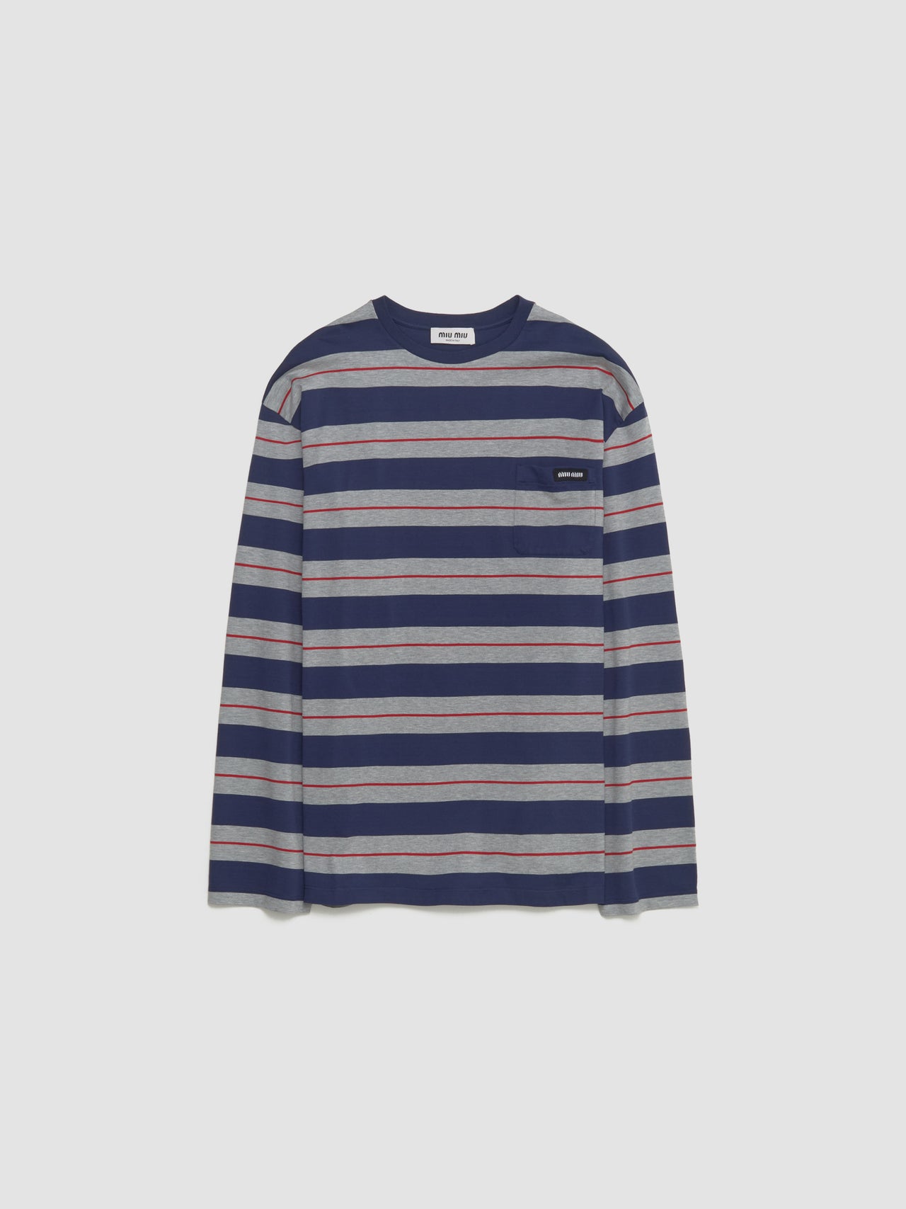 Long-Sleeved Cotton Jersey T-Shirt in Grey & Navy Blue