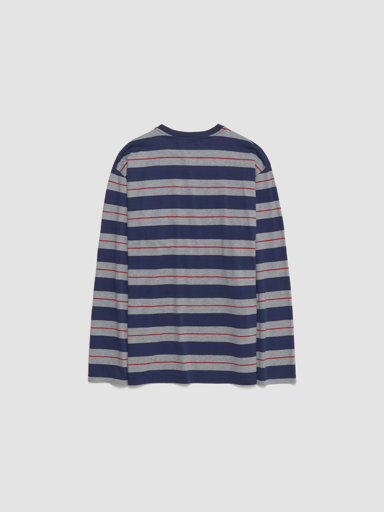 Long-Sleeved Cotton Jersey T-Shirt in Grey & Navy Blue