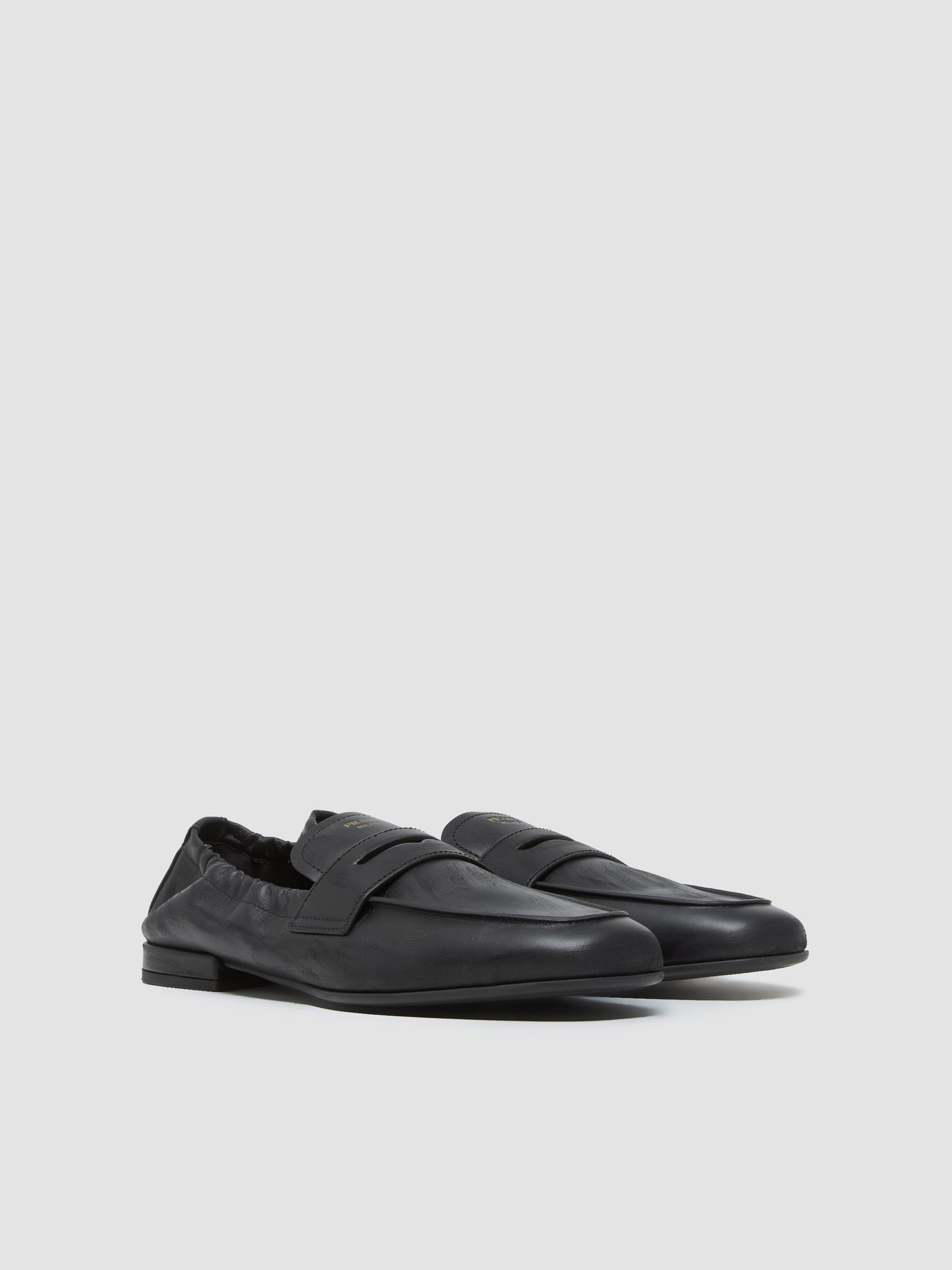 Shuffle Antiqued Leather Loafers in Black