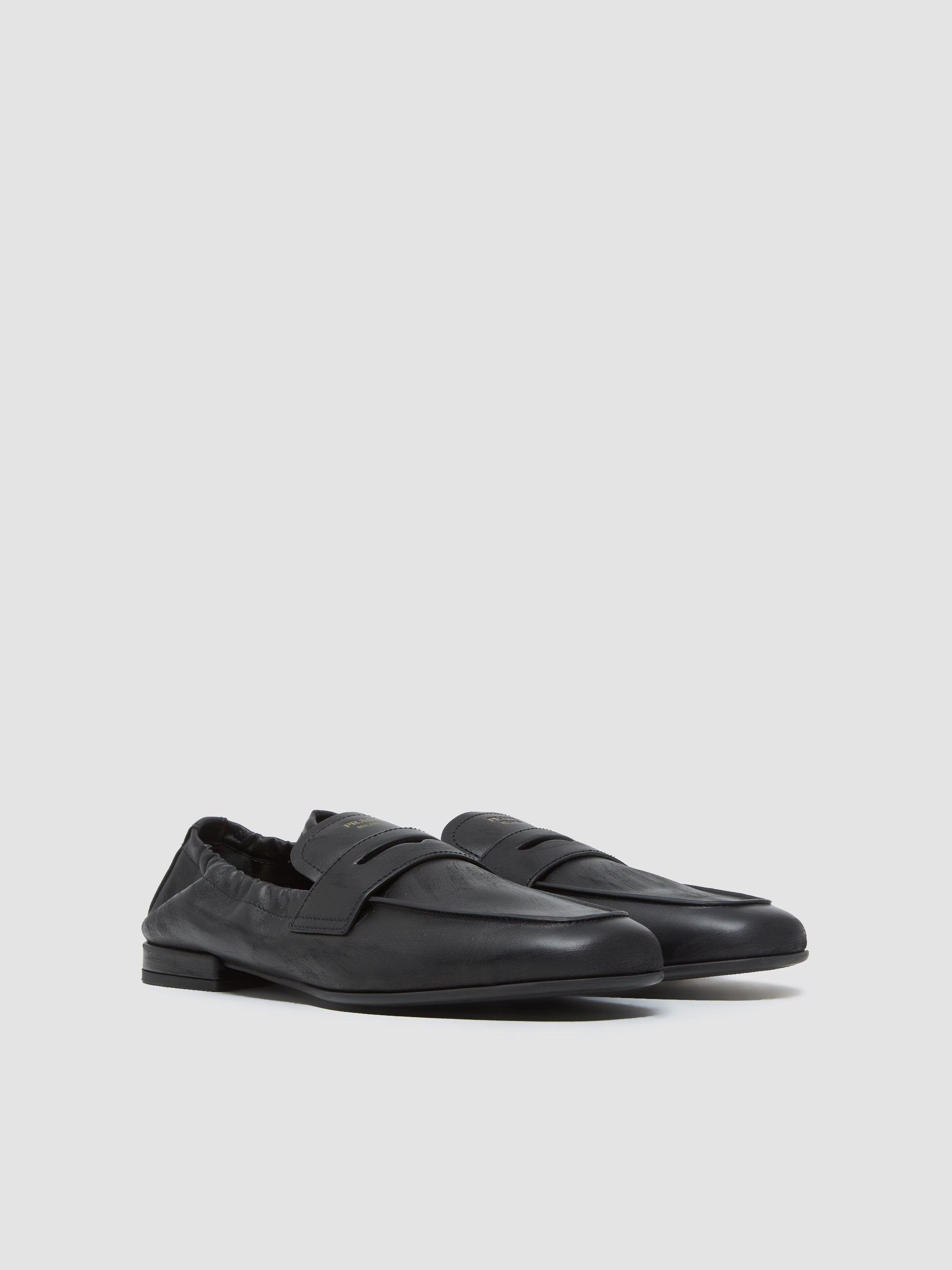 Shuffle Antiqued Leather Loafers in Black