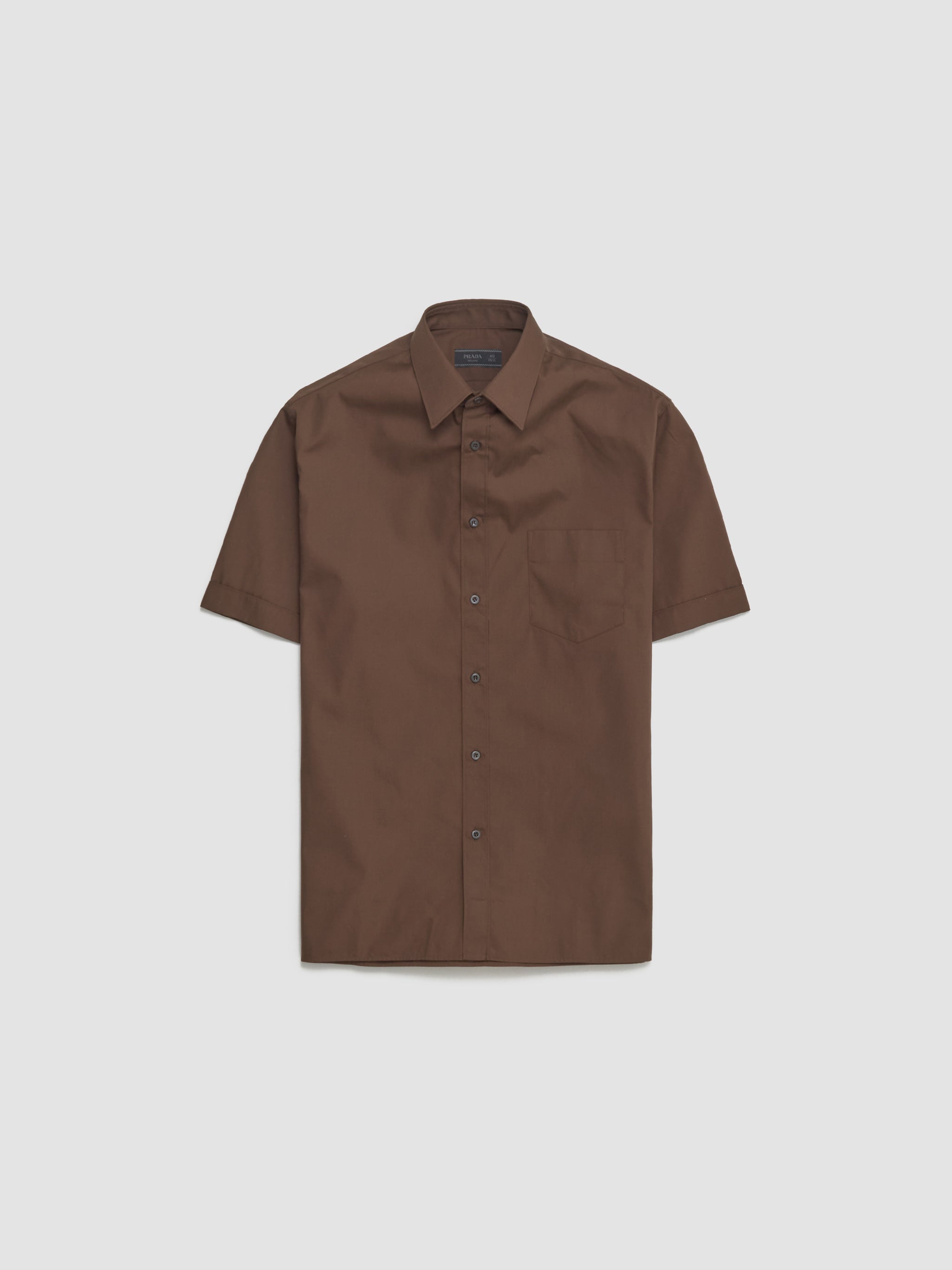 Prada - Short Sleeve Cotton Blend Shirt in Cocoa Brown - UCS521_17DG_F0324 Voo Store Prada - Short Sleeve Cotton Blend Shirt in Cocoa Brown - UCS521_17DG_F0324 Voo Store