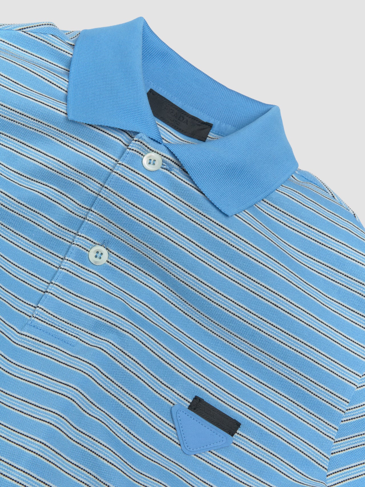 Striped Cotton Polo T-Shirt in Light Blue & Black