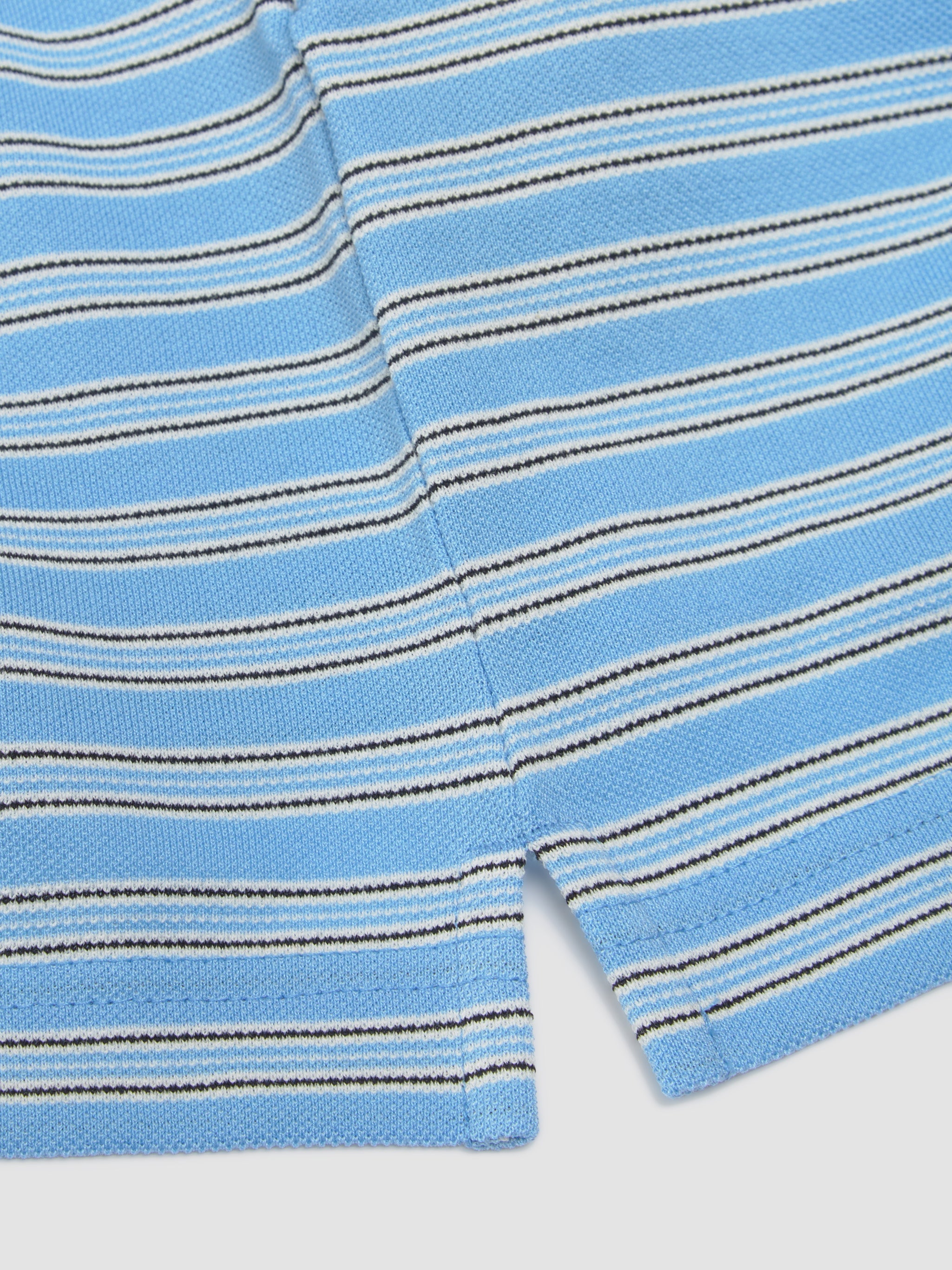 Striped Cotton Polo T-Shirt in Light Blue & Black