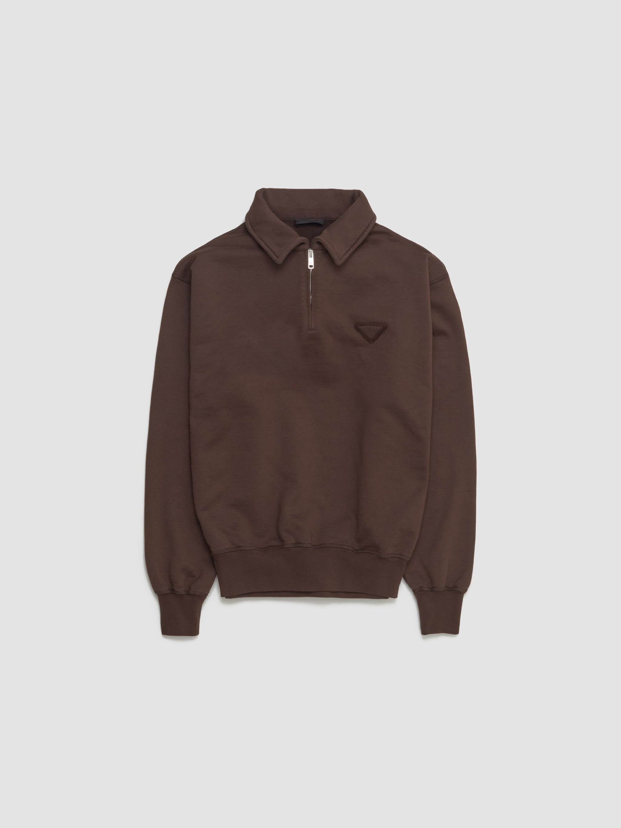 Cotton Fleece Polo Sweatshirt in Cocoa Brown