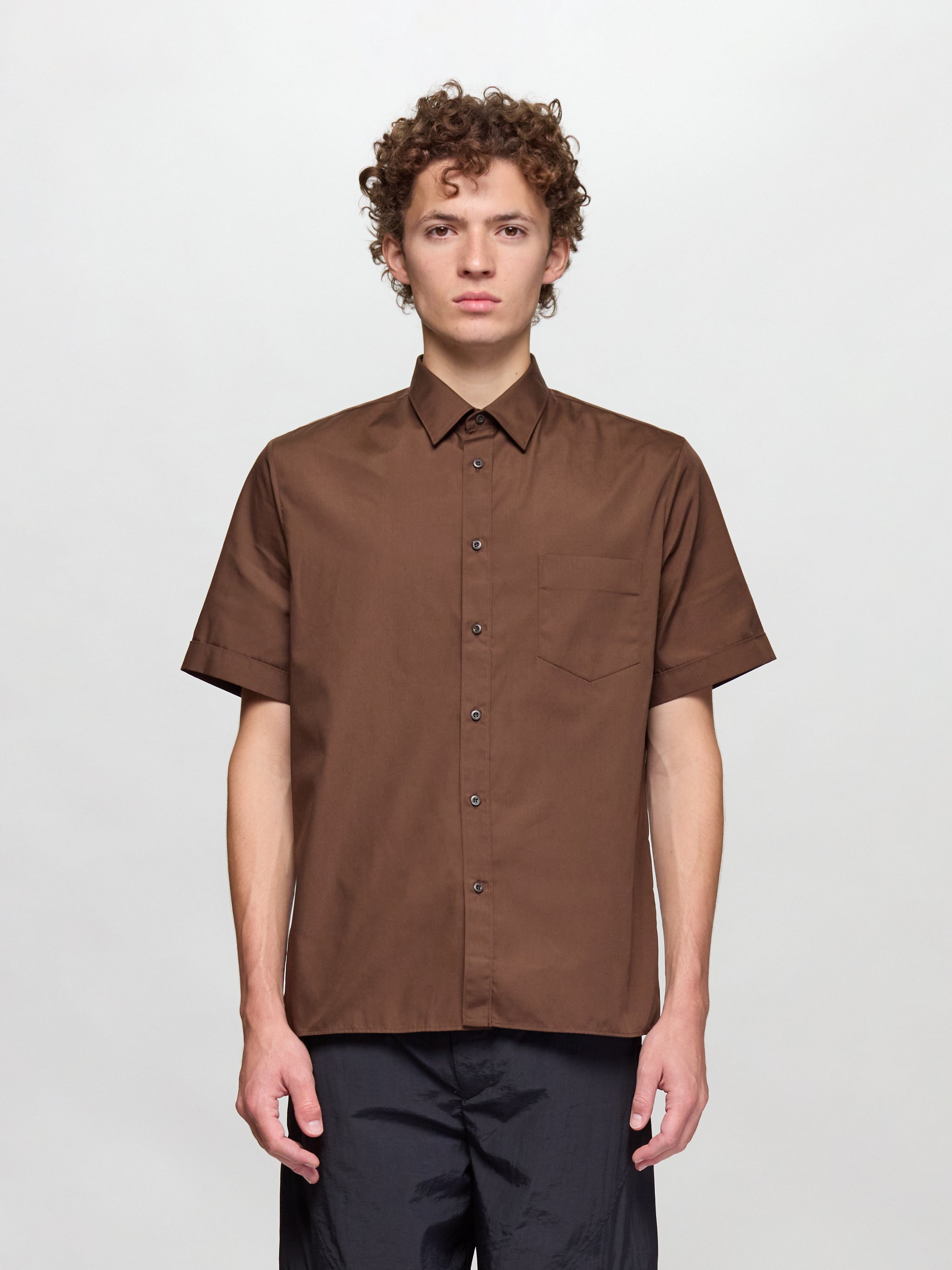 Short Sleeve Cotton Blend Shirt in Cocoa Brown