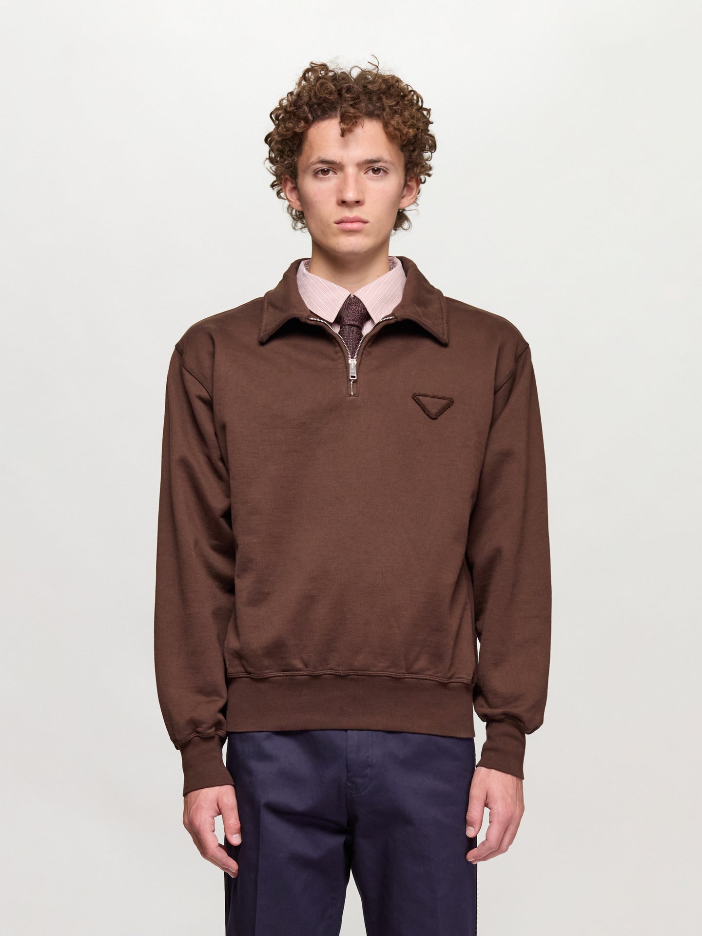 Cotton Fleece Polo Sweatshirt in Cocoa Brown