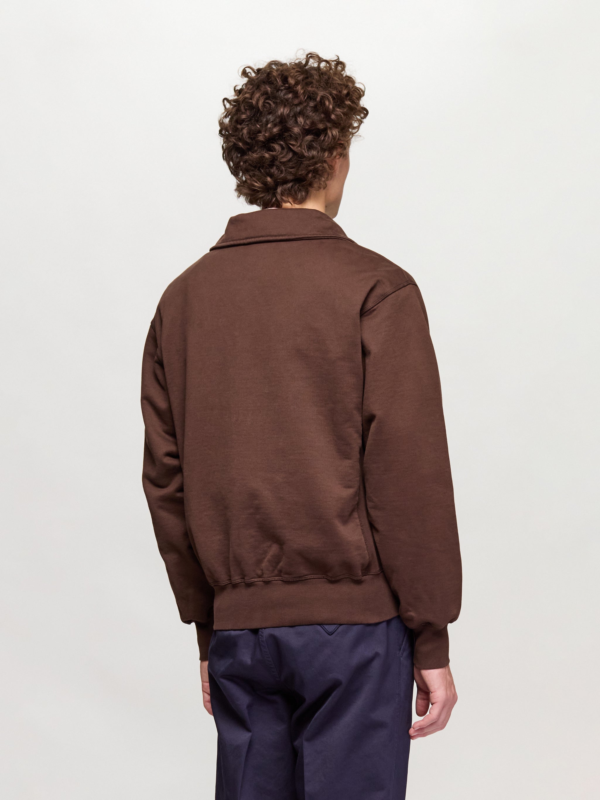 Cotton Fleece Polo Sweatshirt in Cocoa Brown