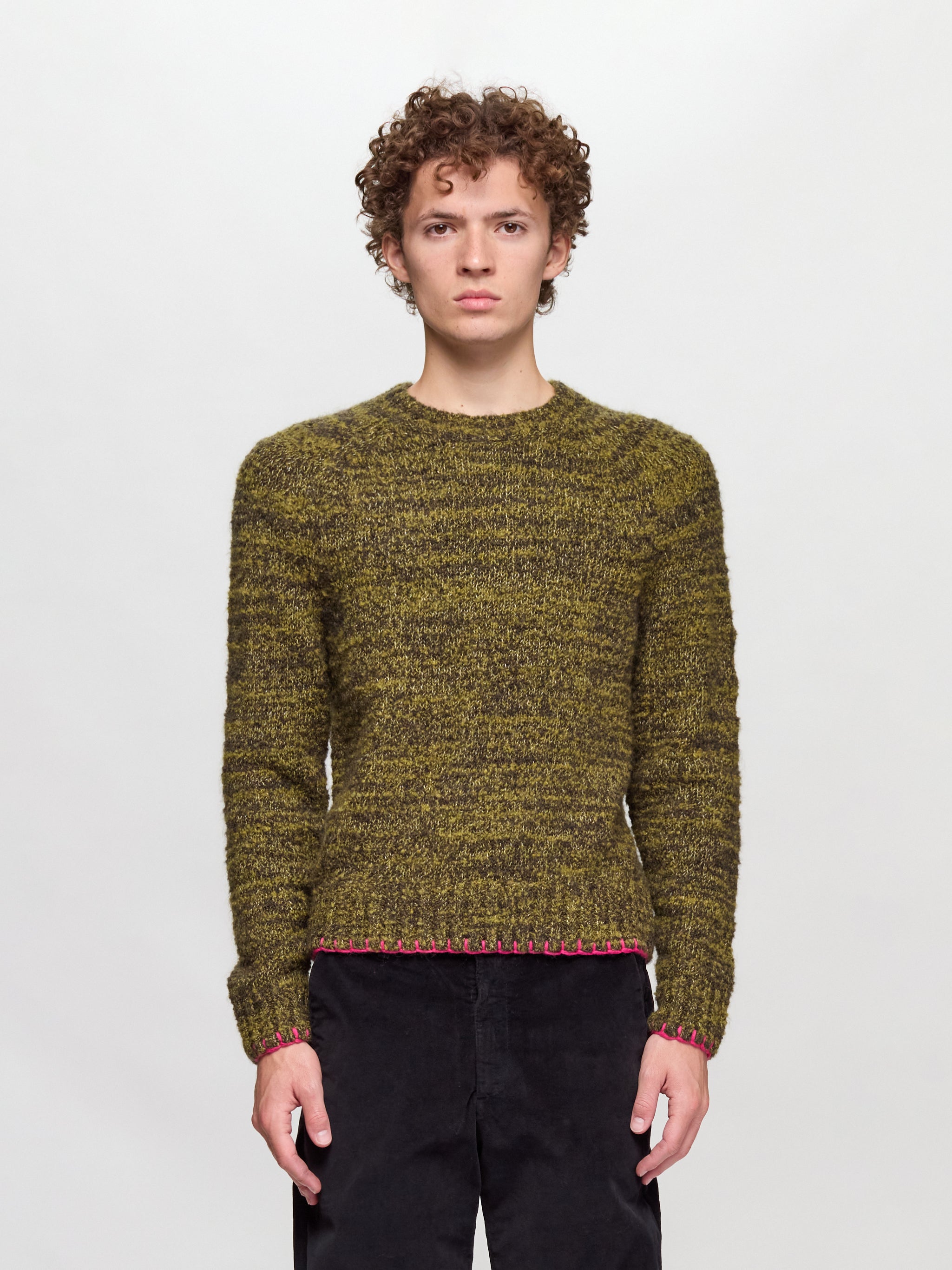 Frederik Contrast Sweater in Moss Green Mouline