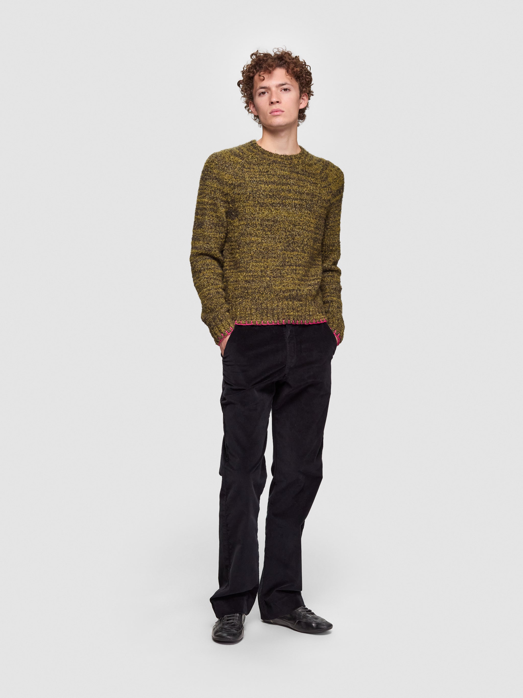 Frederik Contrast Sweater in Moss Green Mouline